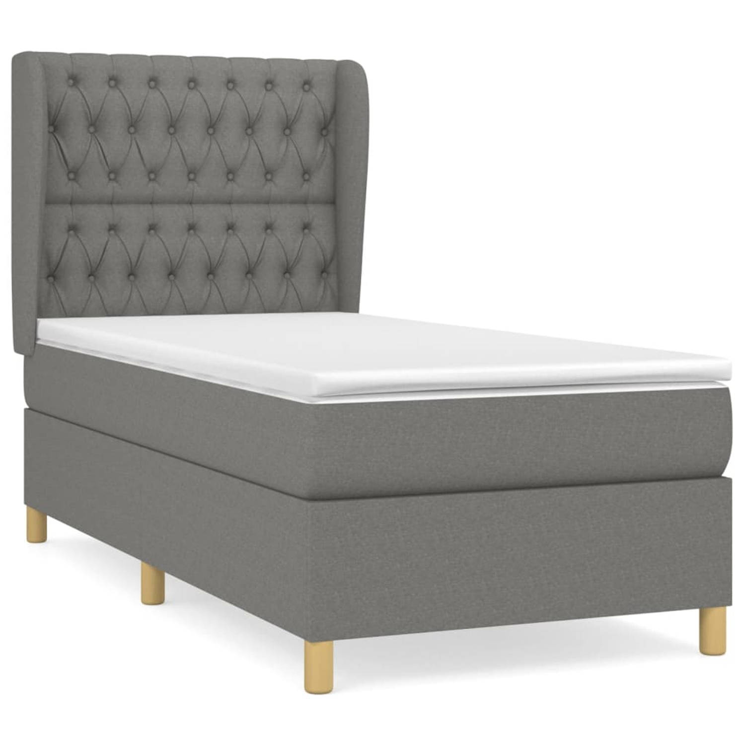 The Living Store Boxspring met matras stof donkergrijs 90x190 cm - Boxspring - Boxsprings - Bed - Slaapmeubel - Boxspringbed - Boxspring Bed - Tweepersoonsbed - Bed Met Matras - Be