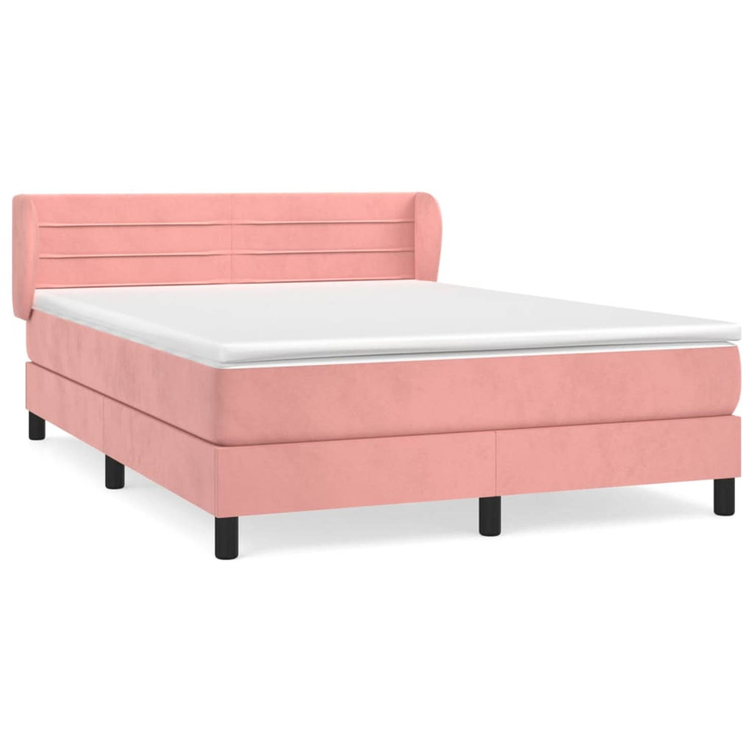 The Living Store Fluwelen Boxspringbed - Roze - 193 x 147 x 78/88 cm - Pocketvering Matras - Middelharde Ondersteuning - Huidvriendelijk Topmatras