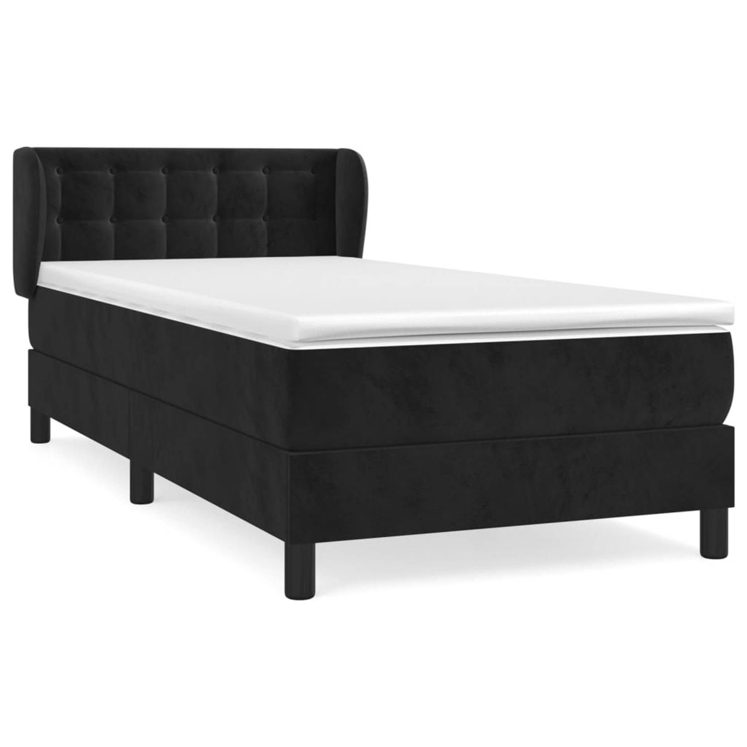 The Living Store Boxspring met matras fluweel zwart 90x200 cm - Bed