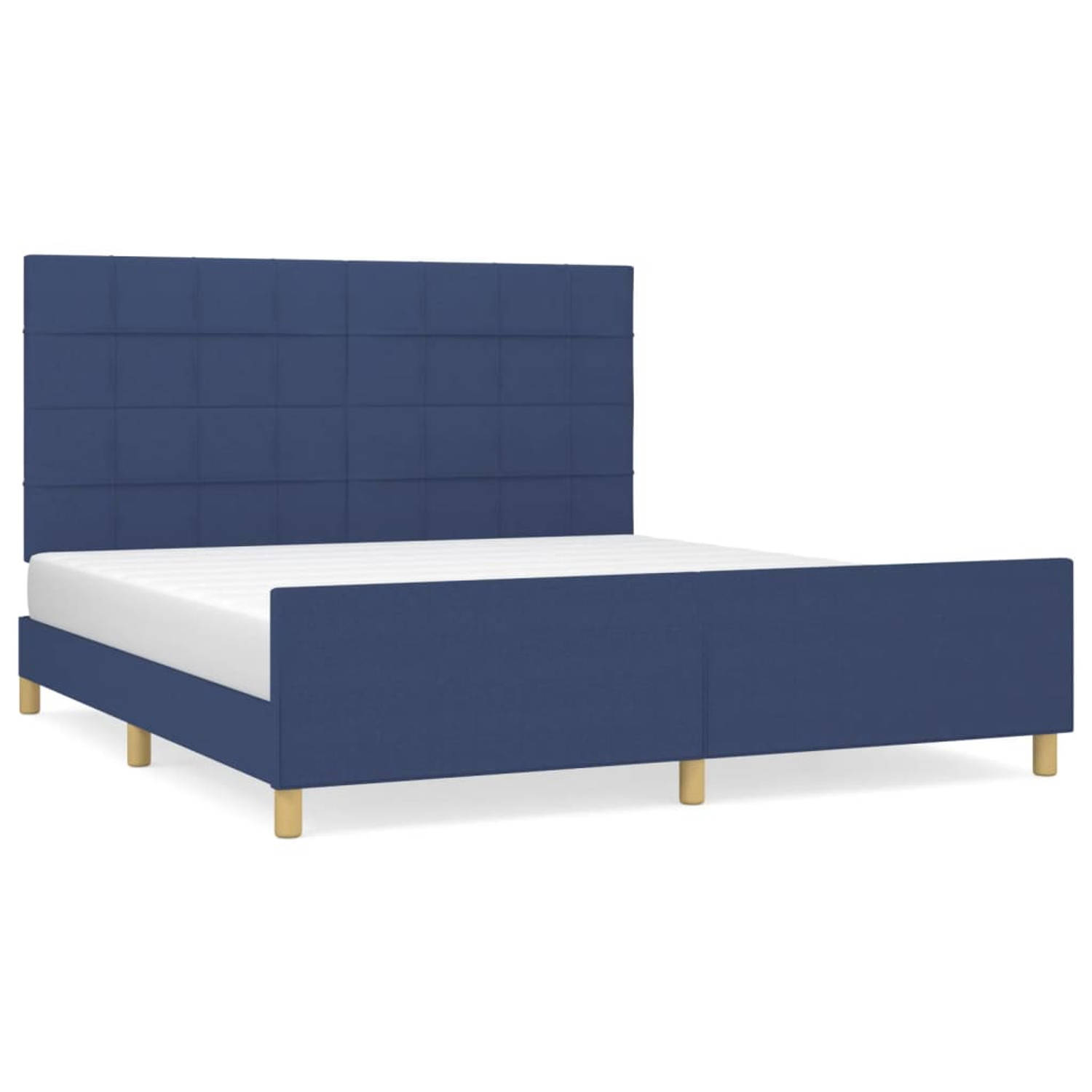 The Living Store Bedframe - Blauw Stof - Verstelbaar Hoofdeind - Stabiele Poten - Multiplex Lattenbodem - Comfortabele Ondersteuning - 203x186x118/128cm