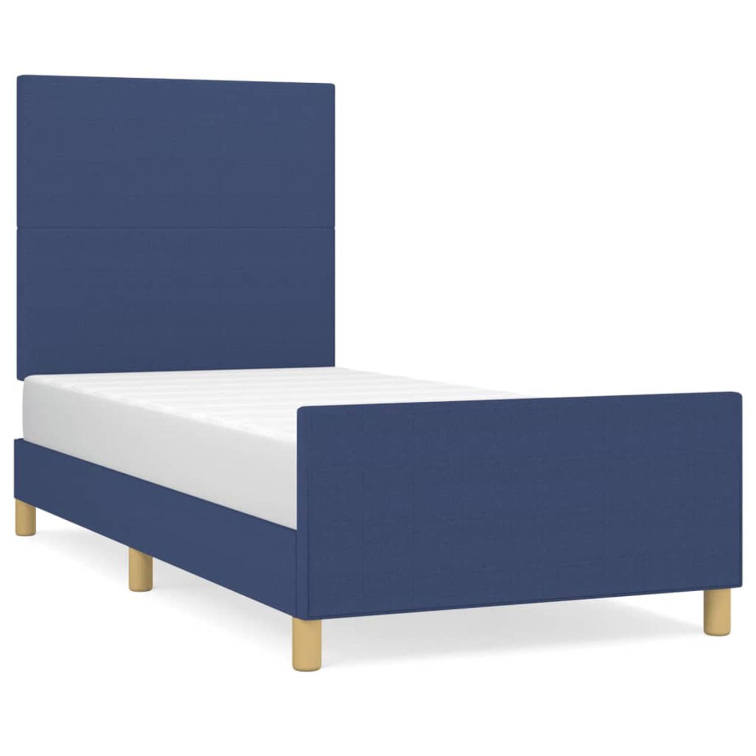 The Living Store Bedframe met hoofdeinde stof blauw 90x190 cm - Bed