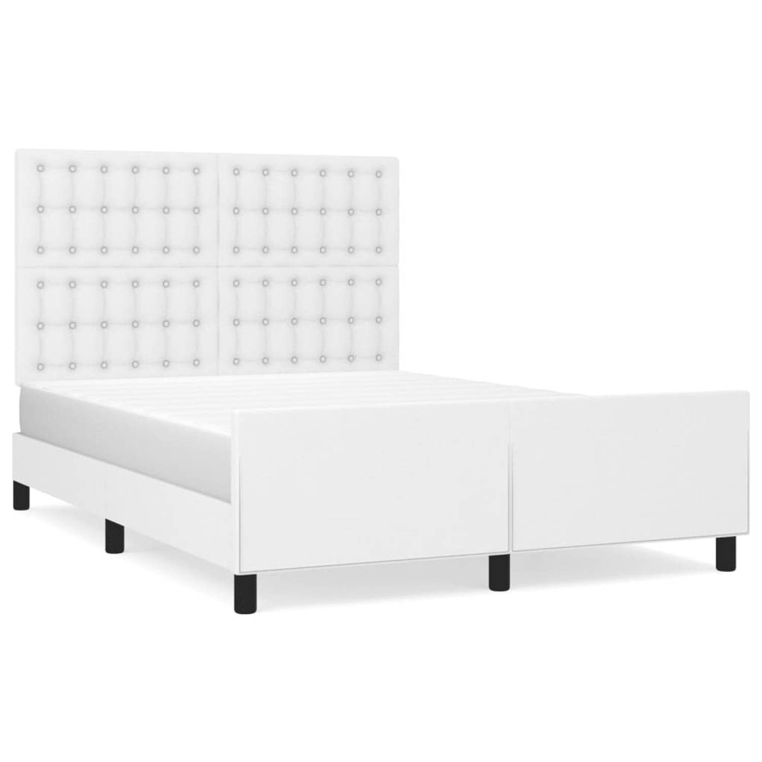 The Living Store Bedframe met hoofdbord kunstleer wit 140x190 cm - Bed
