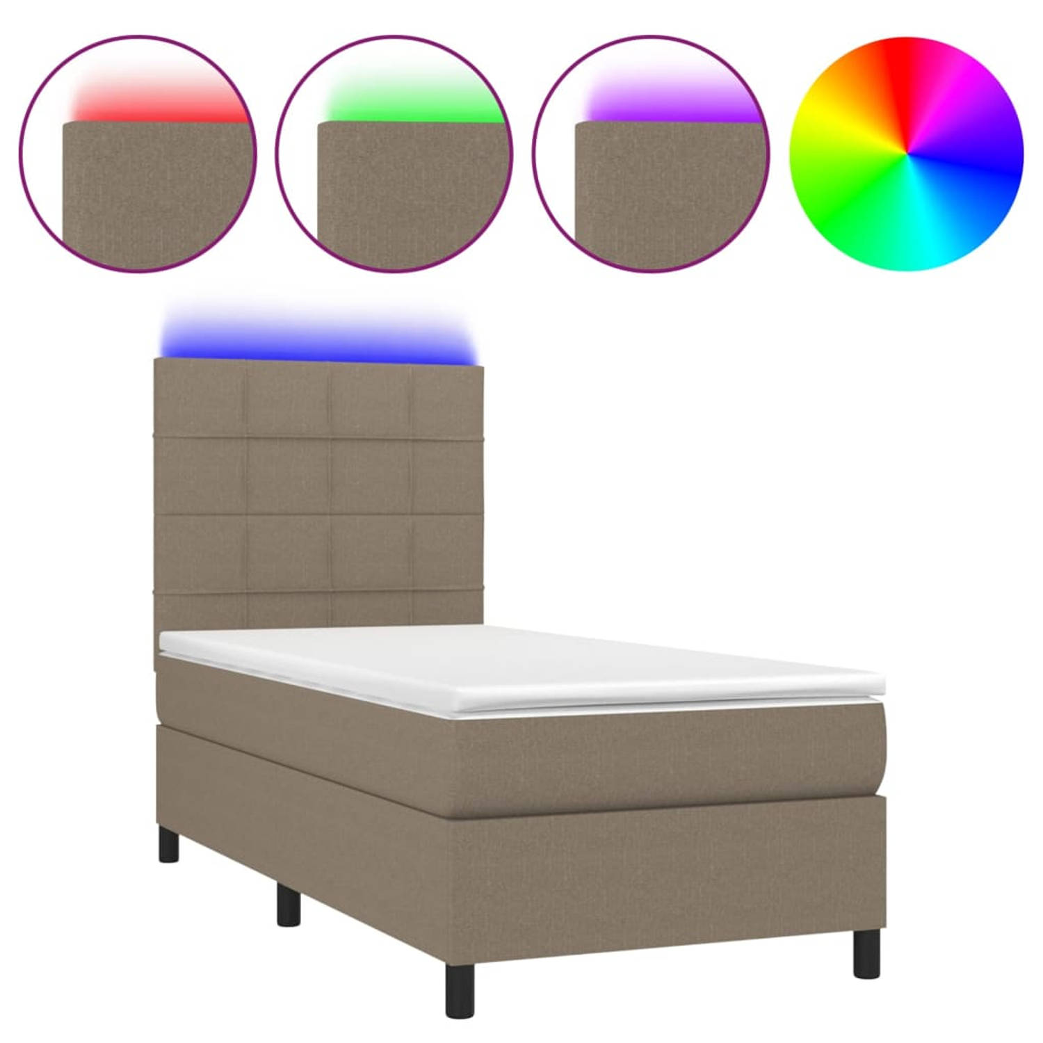 The Living Store Boxspring Bed - LED - Pocketvering - Huidvriendelijk - 203x90x118/128 cm