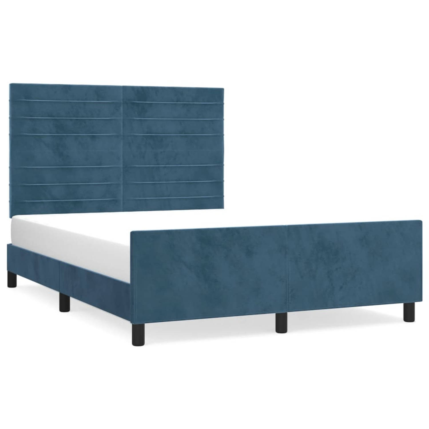 The Living Store Bedframe Donkerblauw Fluweel - 193 x 146 x 118/128 cm - Verstelbaar hoofdeinde - Ondersteunende poten - Multiplex lattenbodem