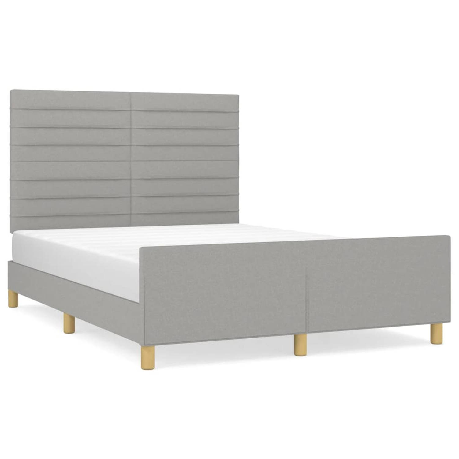 The Living Store Bedframe met hoofdeinde stof lichtgrijs 140x190 cm - Bedframe Met Hoofdeinde - Bedframes Met Hoofdeindes - Bed - Slaapmeubel - Ledikant - Bedbodem - Tweepersoonsbe