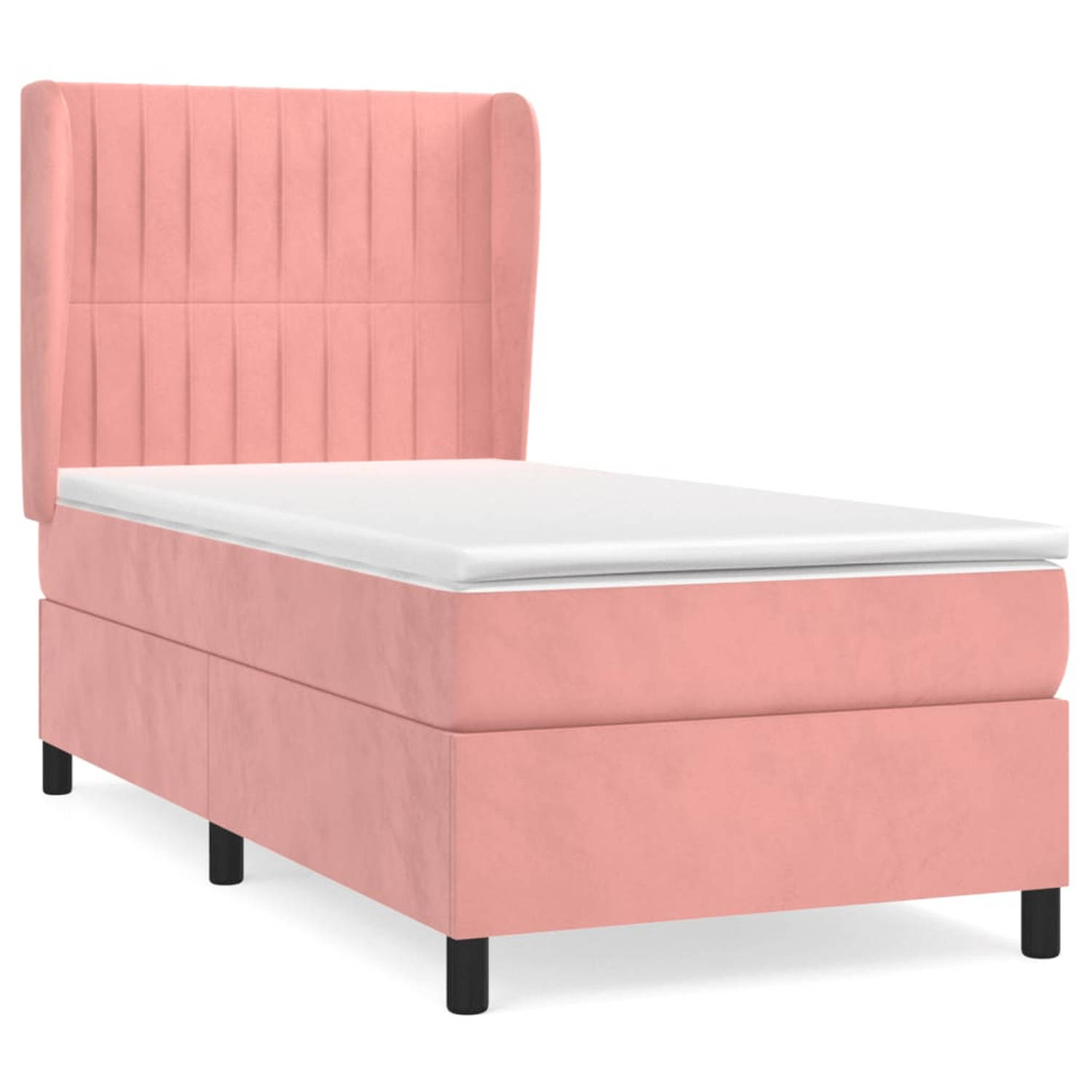 The Living Store Boxspringbed - fluweel - roze - 203 x 93 x 118/128 cm (L x B x H) - pocketvering matras - middelharde ondersteuning