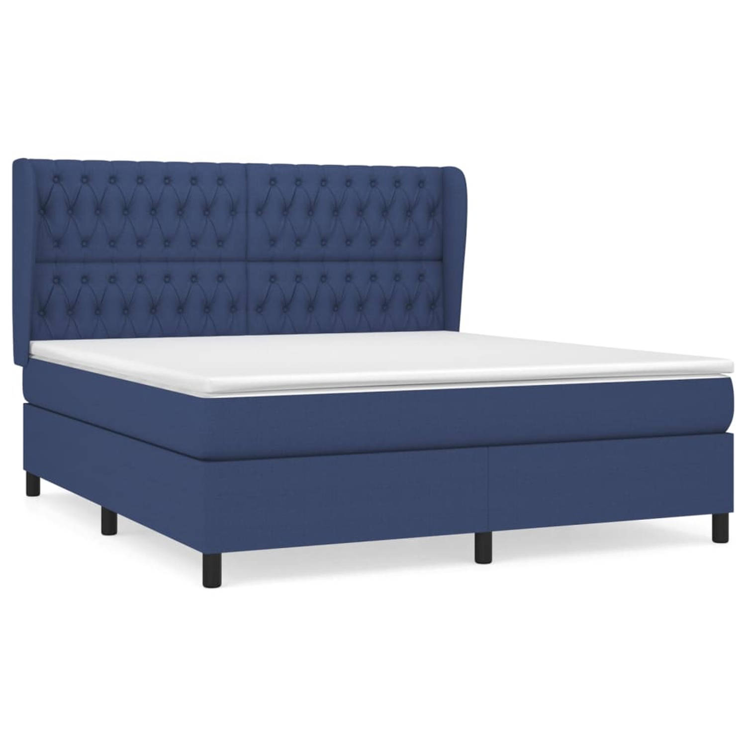 The Living Store Boxspringbed - Bed - 203 x 183 x 118/128 cm - Blauw stof polyester - Verstelbaar hoofdbord - Pocketvering matras - Middelharde ondersteuning - Huidvriendelijk topm