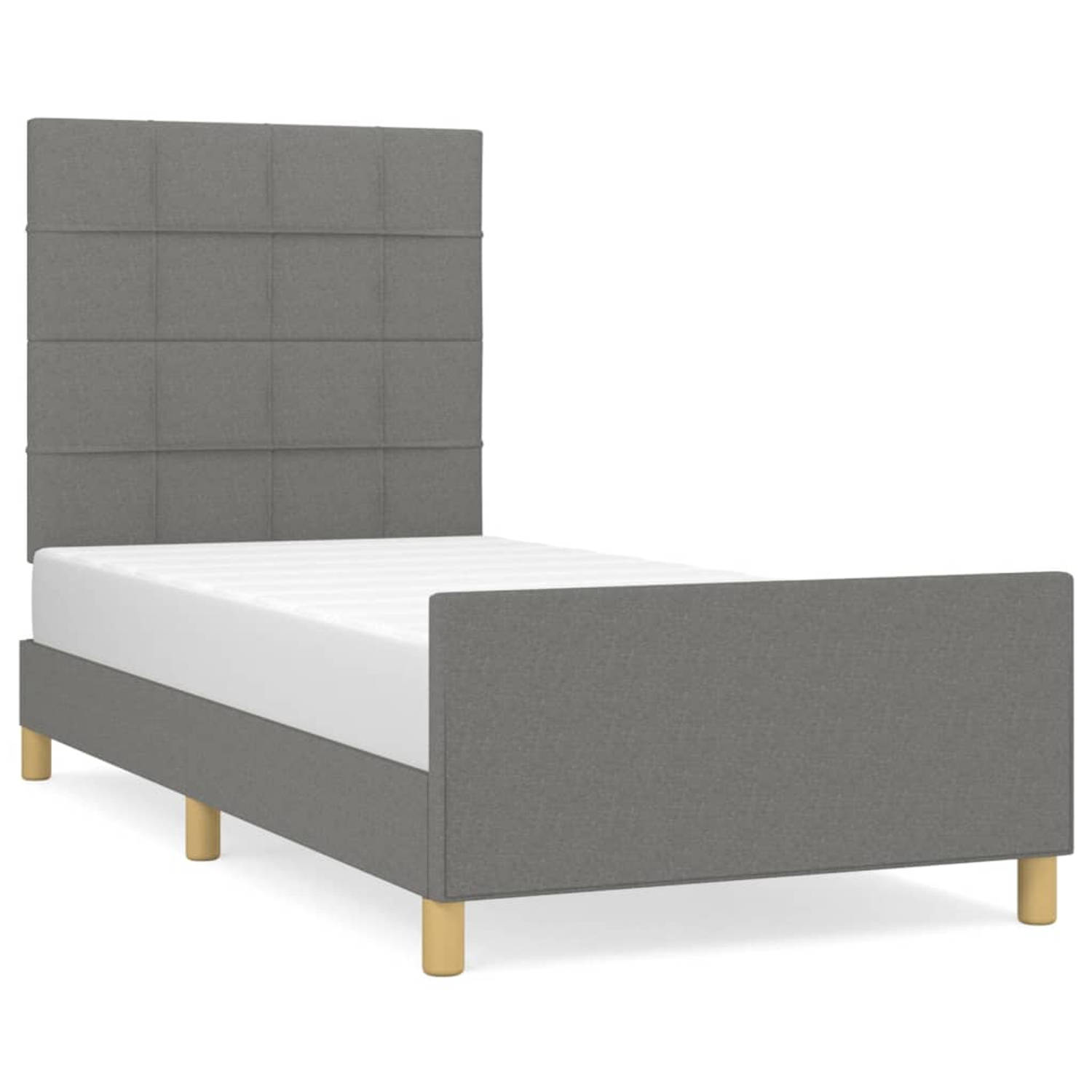 The Living Store Bedframe met hoofdeinde stof donkergrijs 90x200 cm - Bed