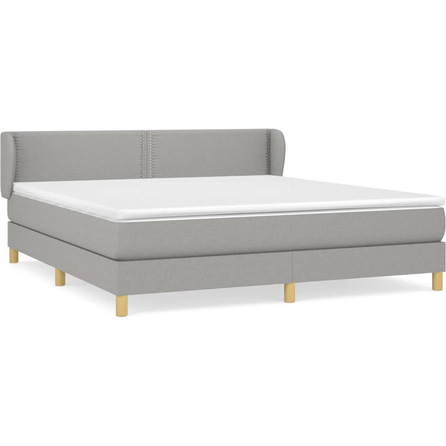 The Living Store Boxspringbed - lichtgrijs - 203x183x78/88 cm - met verstelbaar hoofdbord - pocketvering matras en huidvriendelijk topmatras