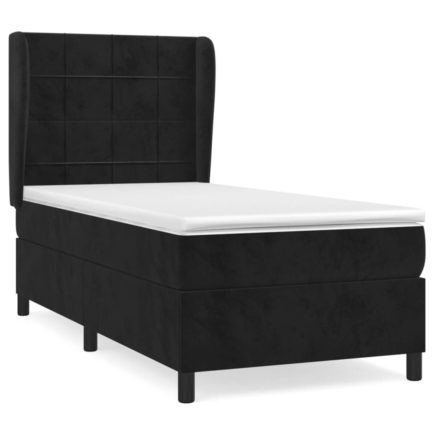 The Living Store Boxspring met matras fluweel zwart 90x200 cm - Bed