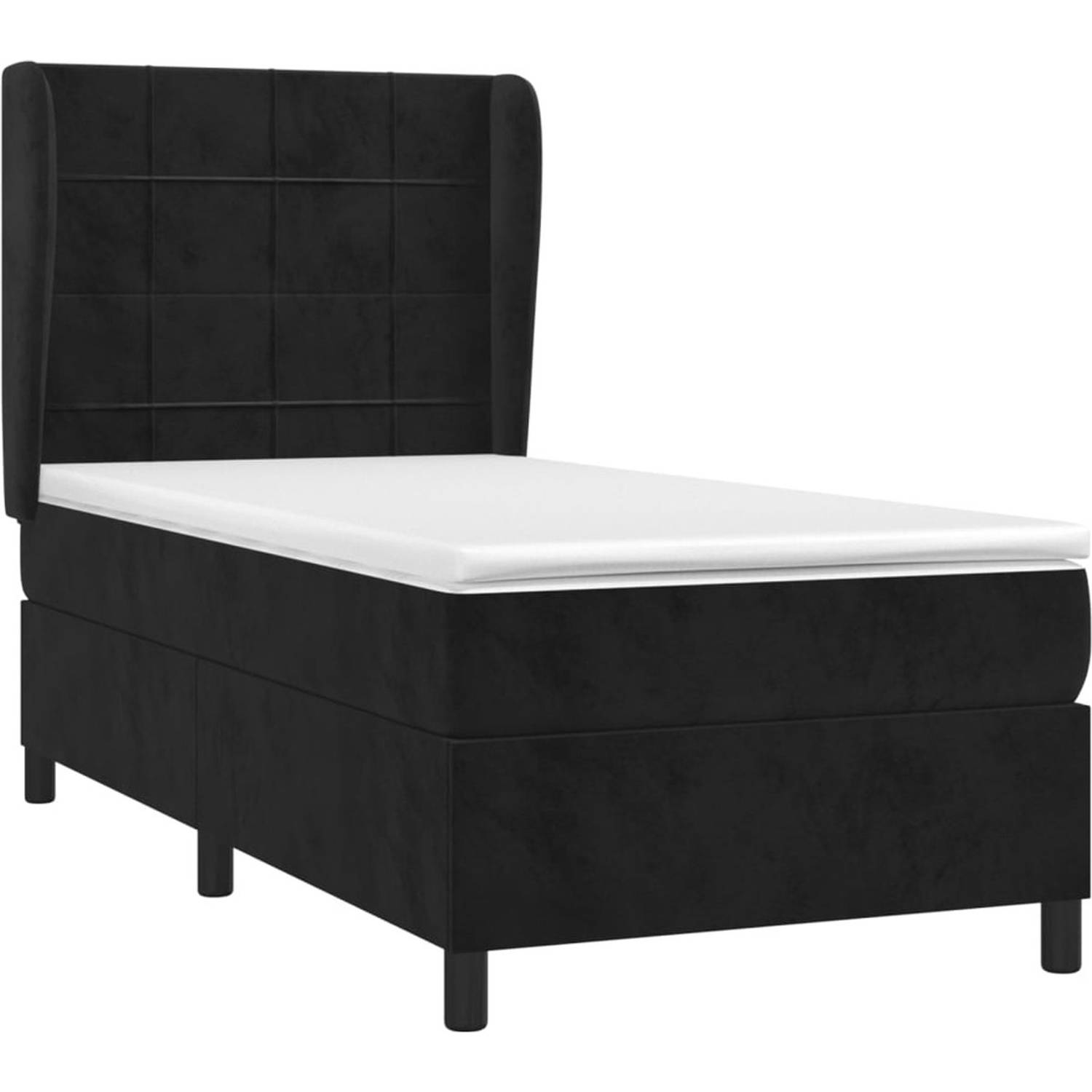 The Living Store Boxspringbed - Zwart fluwelen bedframe - Pocketvering matras - Huidvriendelijk topmatras