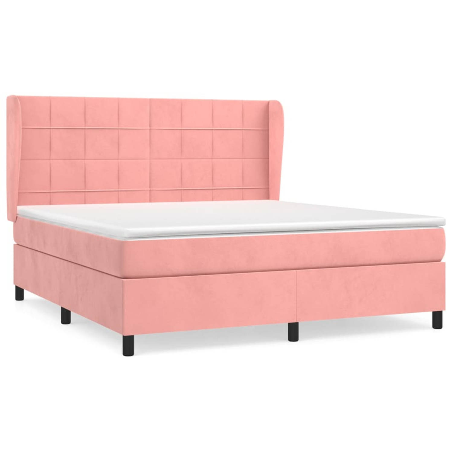 The Living Store Boxspringbed - Luxe - Fluweel - Roze - 203x183x118/128 cm - Pocketvering matras - Middelharde ondersteuning - Huidvriendelijk topmatras