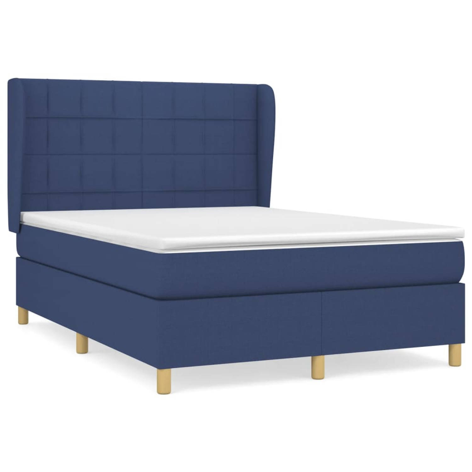 The Living Store Boxspringbed - Comfort - Bed - 193 x 147 x 118/128 cm - Blauw - Pocketvering matras - Middelharde ondersteuning