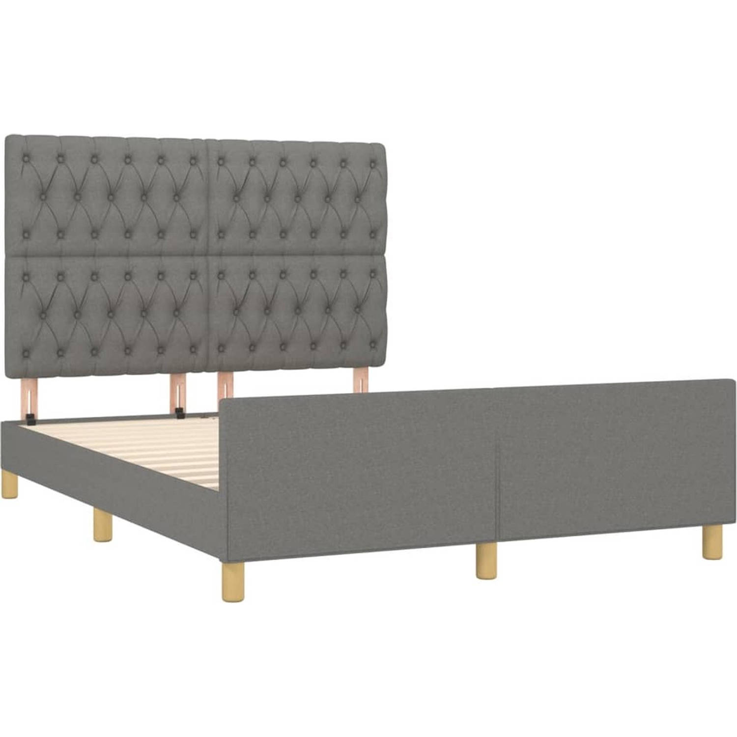 The Living Store Bedframe - Stof - Donkergrijs - 193 x 146 x 118/128 cm - Geschikte matras- 140 x 190 cm - Verstelbaar