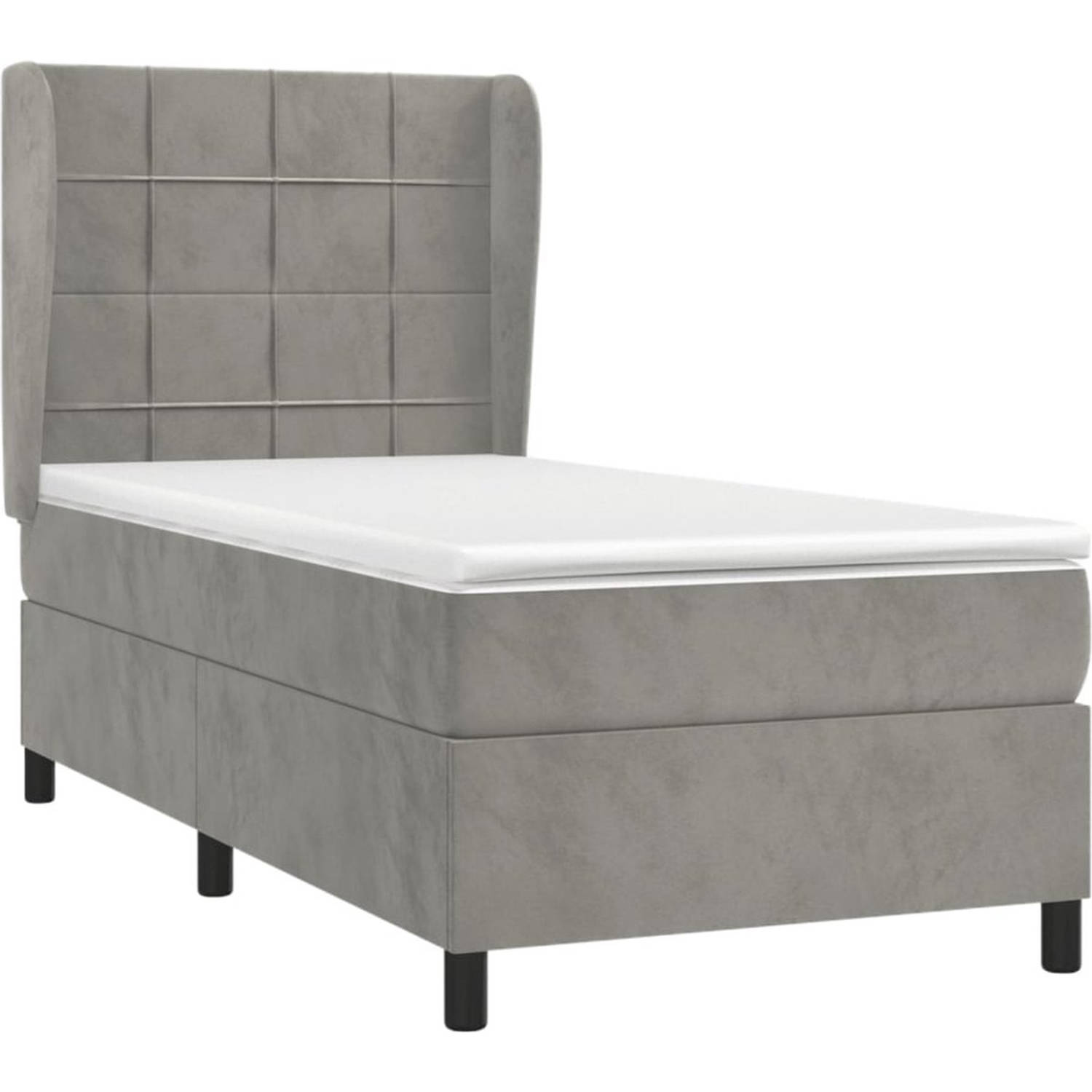 The Living Store Bed The Living Store Boxspringbed - 203 x 83 x 118/128 cm - Lichtgrijs Fluweel