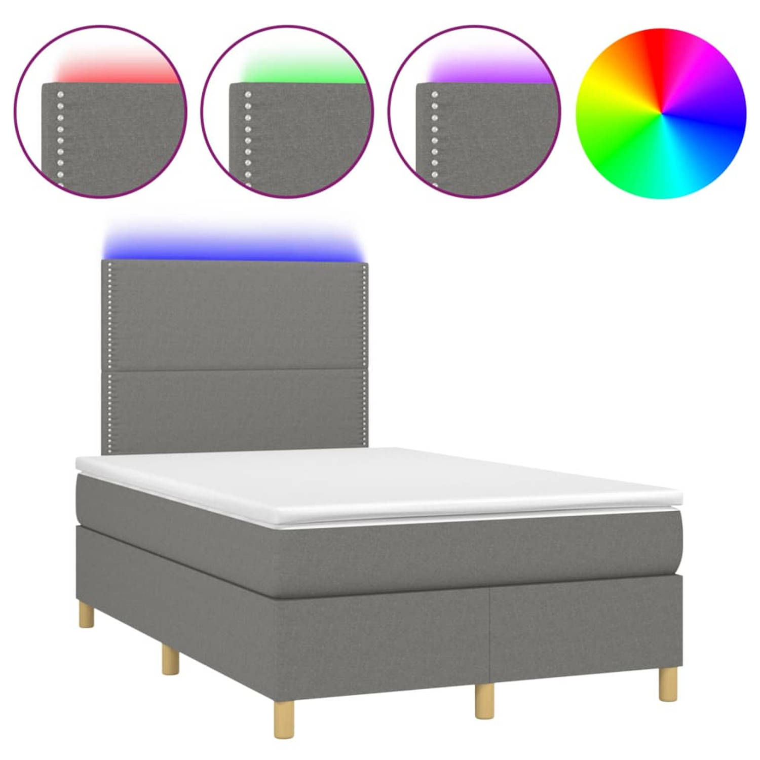 The Living Store Boxspring met matras en LED stof donkergrijs 120x200 cm - Boxspring - Boxsprings - Bed - Slaapmeubel - Boxspringbed - Boxspring Bed - Tweepersoonsbed - Bed Met Mat