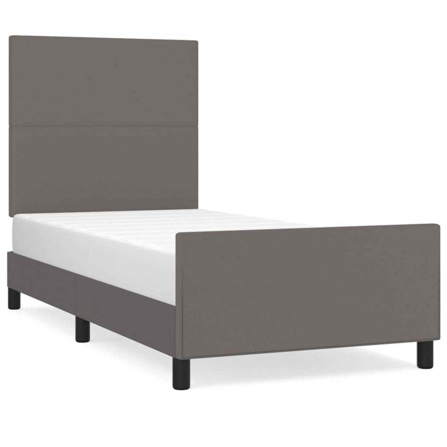 The Living Store Bedframe met hoofdbord kunstleer grijs 90x200 cm - Bedframe - Bedframes - Bed - Slaapmeubel - Bedbodem - Ledikant - Eenpersoonsbed - Slaapbed - Bedden - Slaapmeube