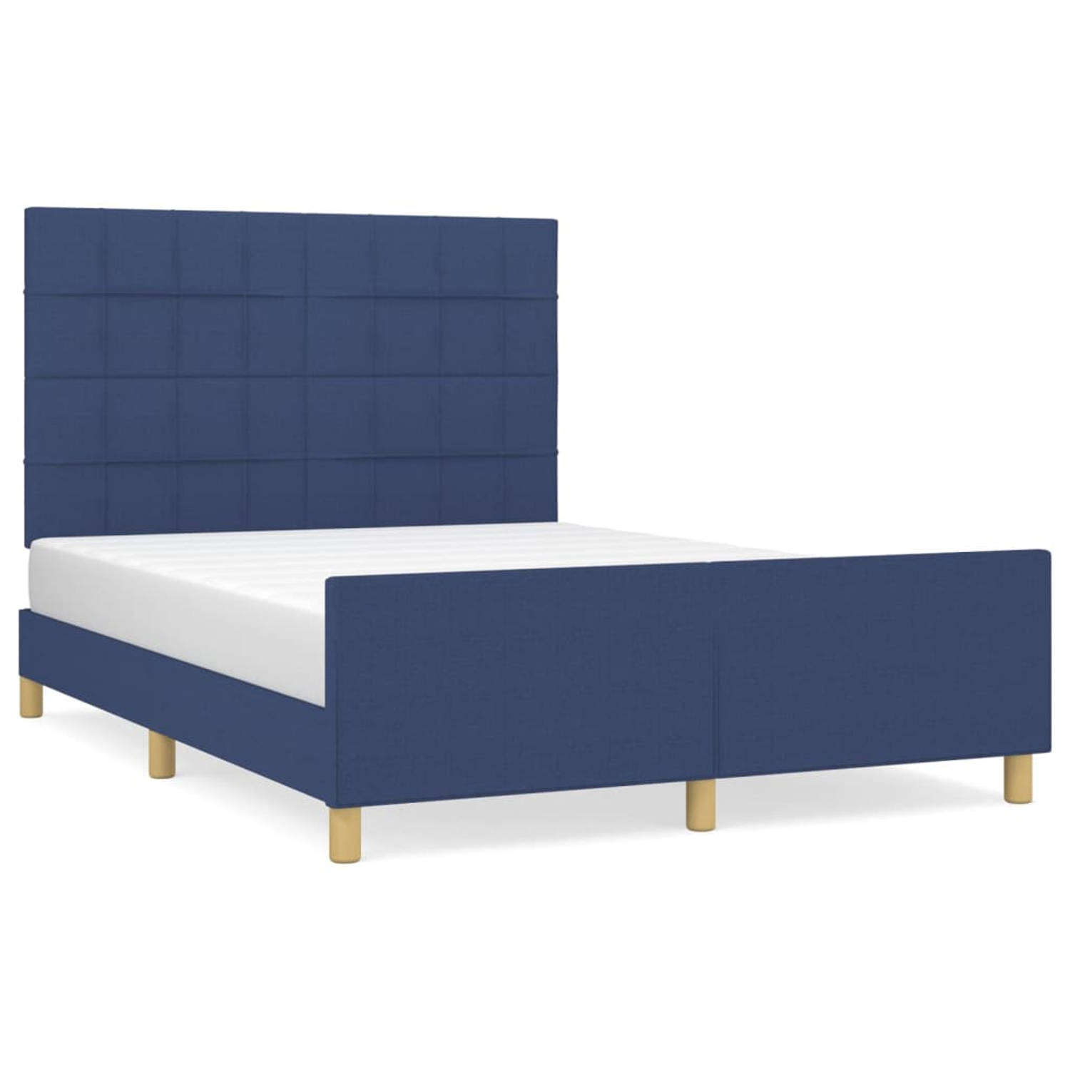 The Living Store Bedframe Blauw - 193 x 146 x 118/128 cm - Verstelbaar hoofdeind - Duurzaam materiaal - Stabiele ondersteuning