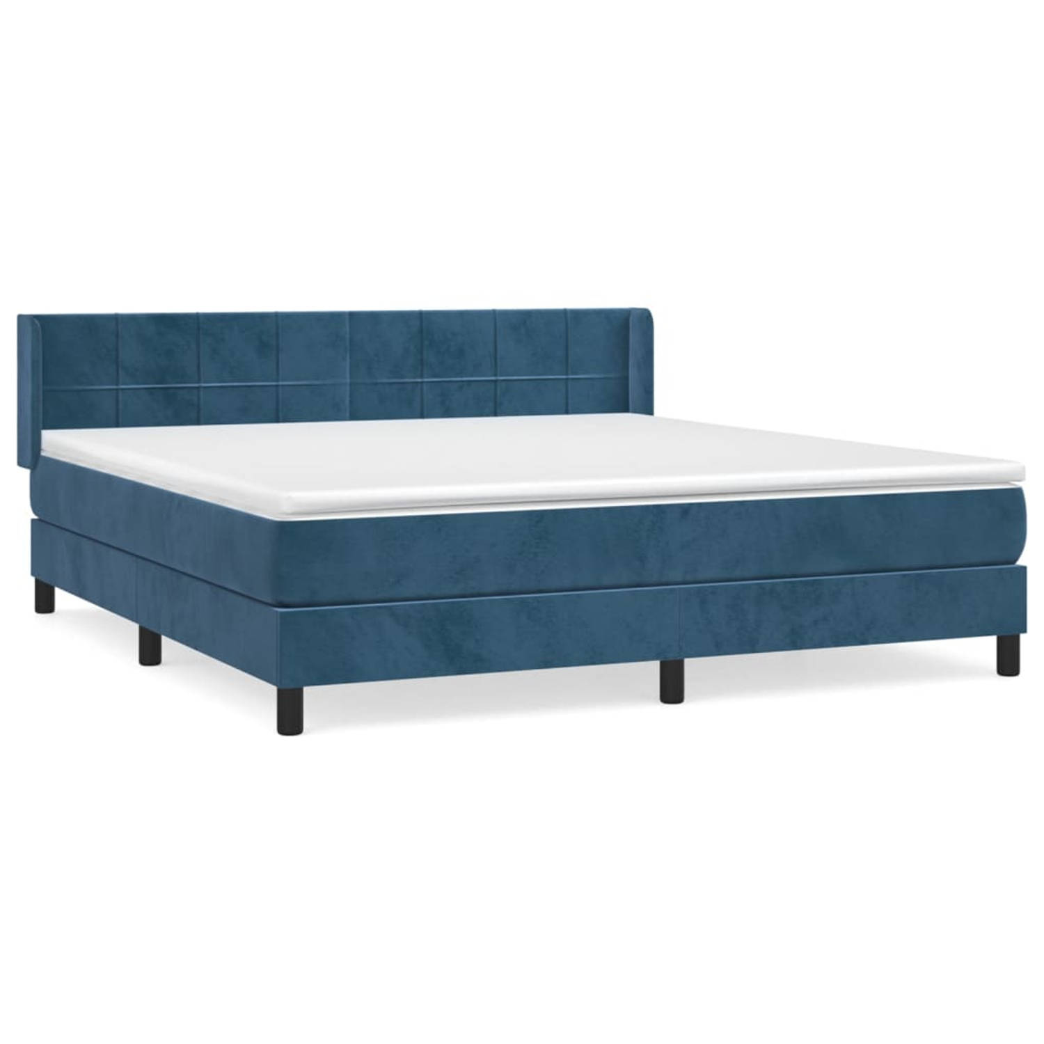 The Living Store Boxspring met matras fluweel donkerblauw 180x200 cm - Bed