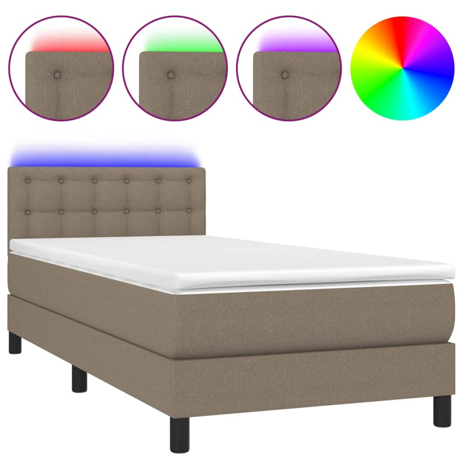 The Living Store Boxspring LED Bed - 203 x 80 x 78/88 cm - Duurzaam materiaal - Verstelbaar hoofdbord - Comfortabele ondersteuning - Kleurrijke LED-verlichting - Pocketvering matra