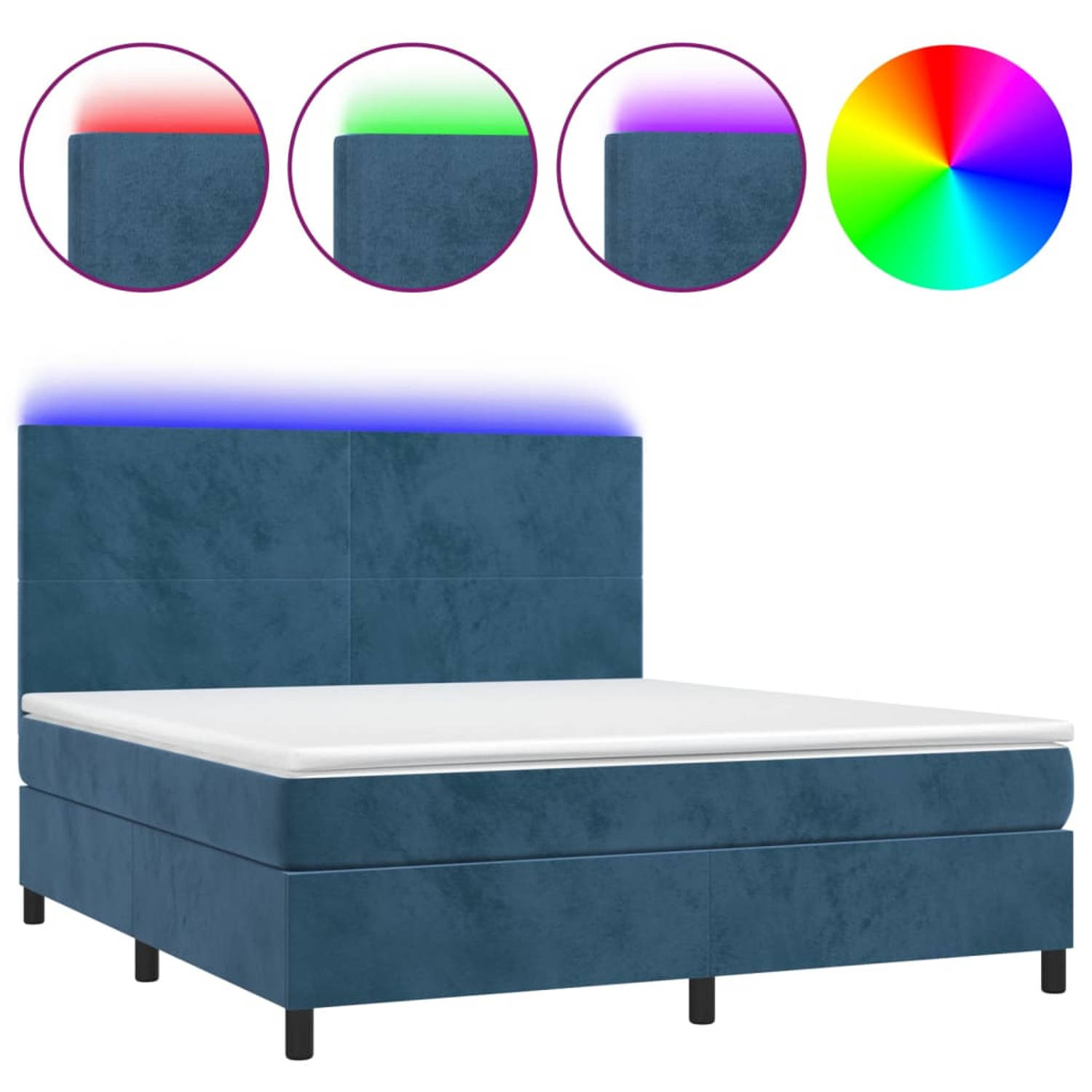 The Living Store Boxspring met matras en LED fluweel donkerblauw 160x200 cm - Bed