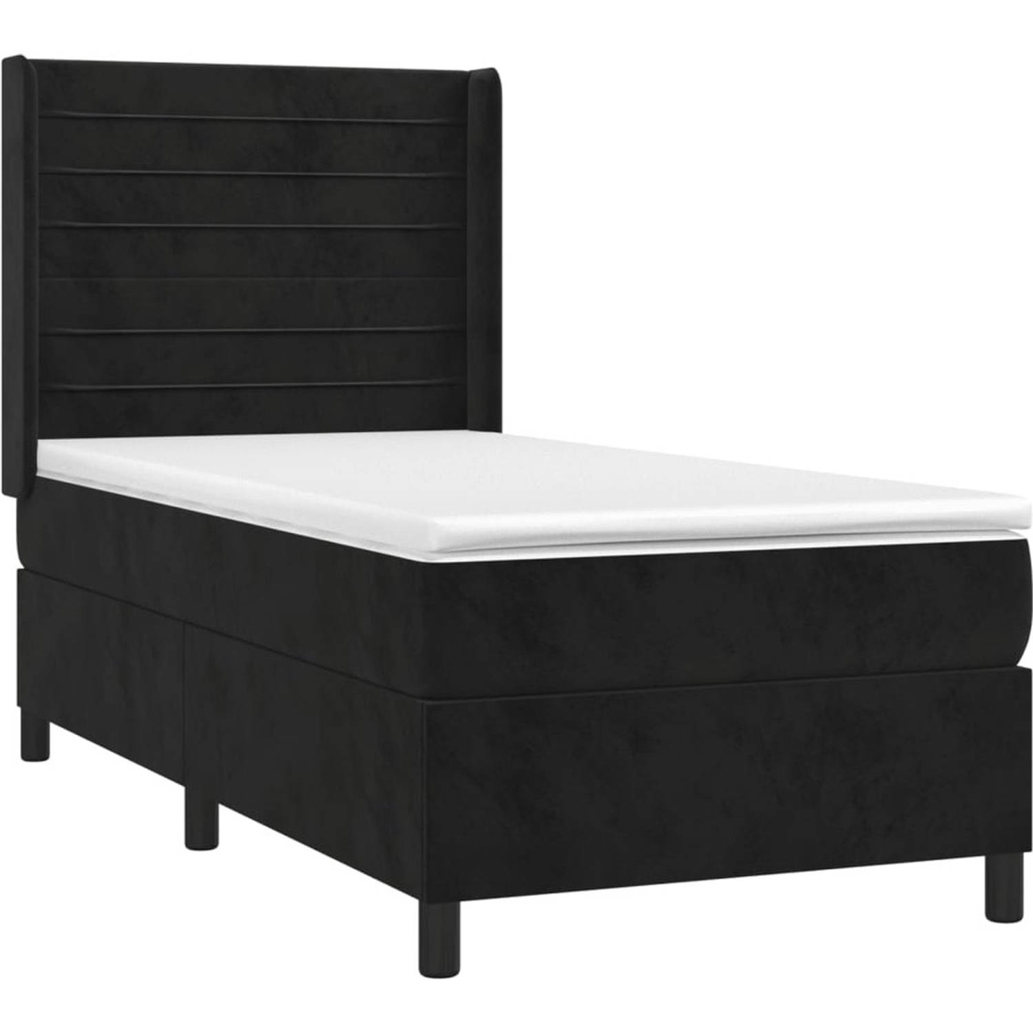 The Living Store Boxspring met matras fluweel zwart 90x190 cm - Bed