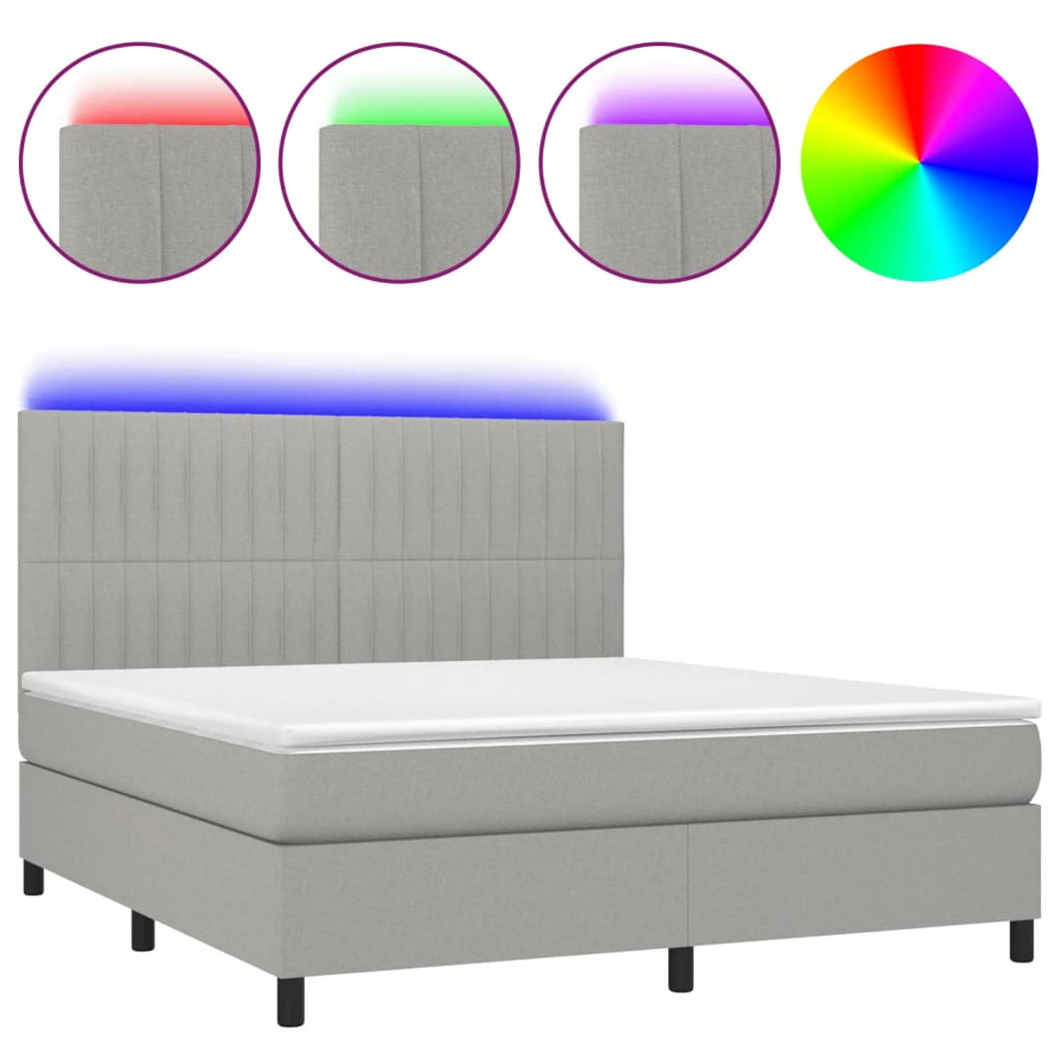 The Living Store Boxspring met matras en LED stof lichtgrijs 180x200 cm - Bed