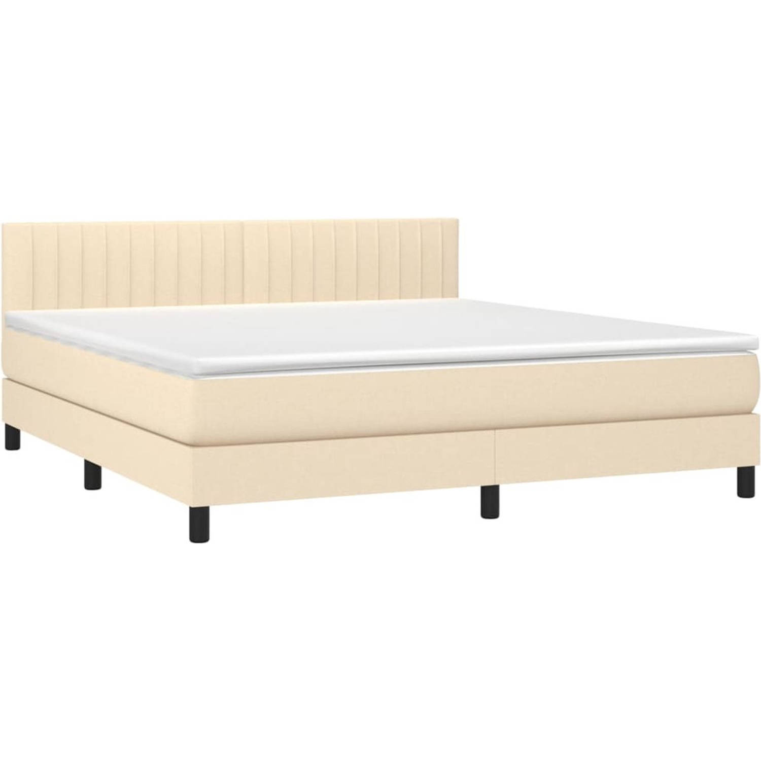 The Living Store boxspring Crème 180x200cm - verstelbaar hoofdbord - LED-verlichting - pocketvering matras en huidvriendelijk topmatras