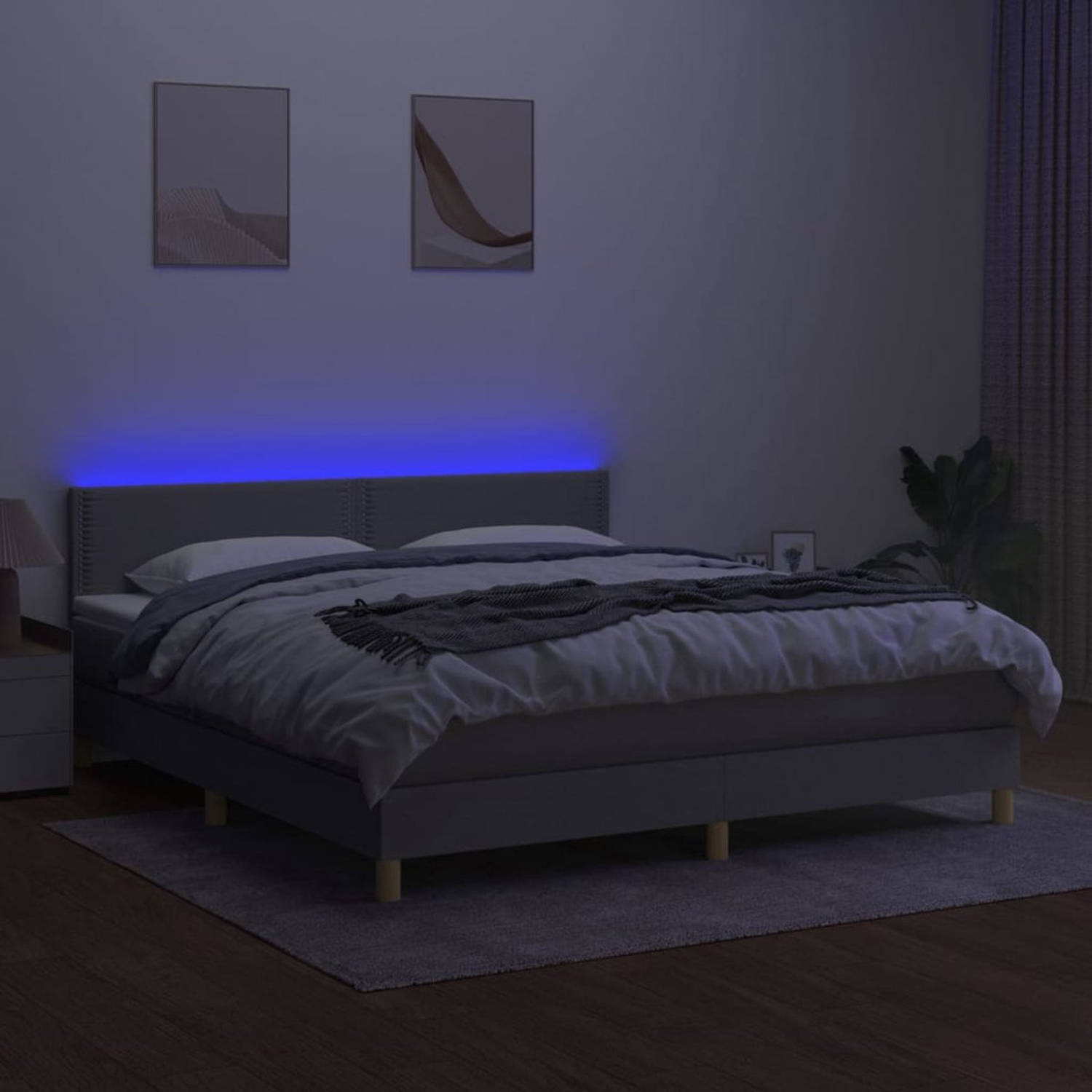 The Living Store Boxspring Bed - LED - Lichtgrijs - 203 x 180 x 78/88 cm - Pocketvering matras - Huidvriendelijk topmatras - Met LED-strips