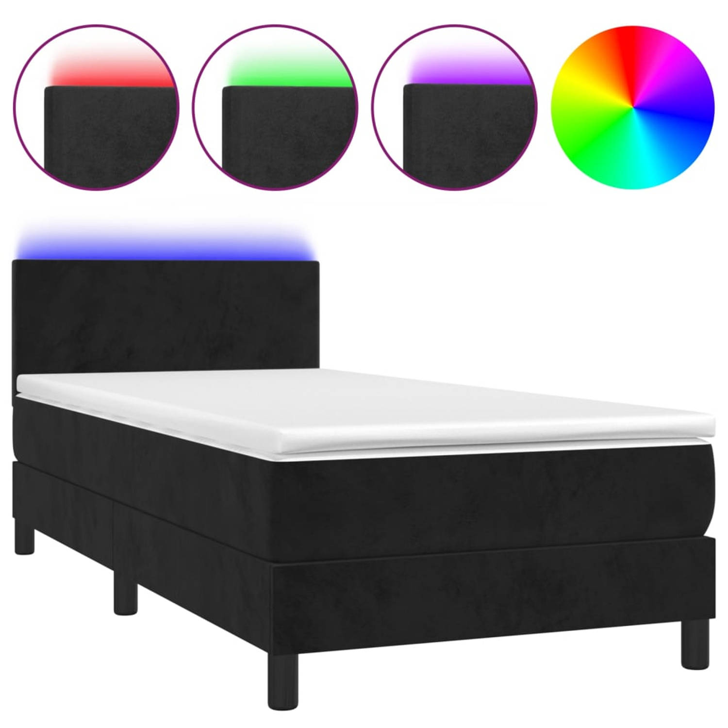 The Living Store Boxspring met matras en LED fluweel zwart 90x190 cm - Bed