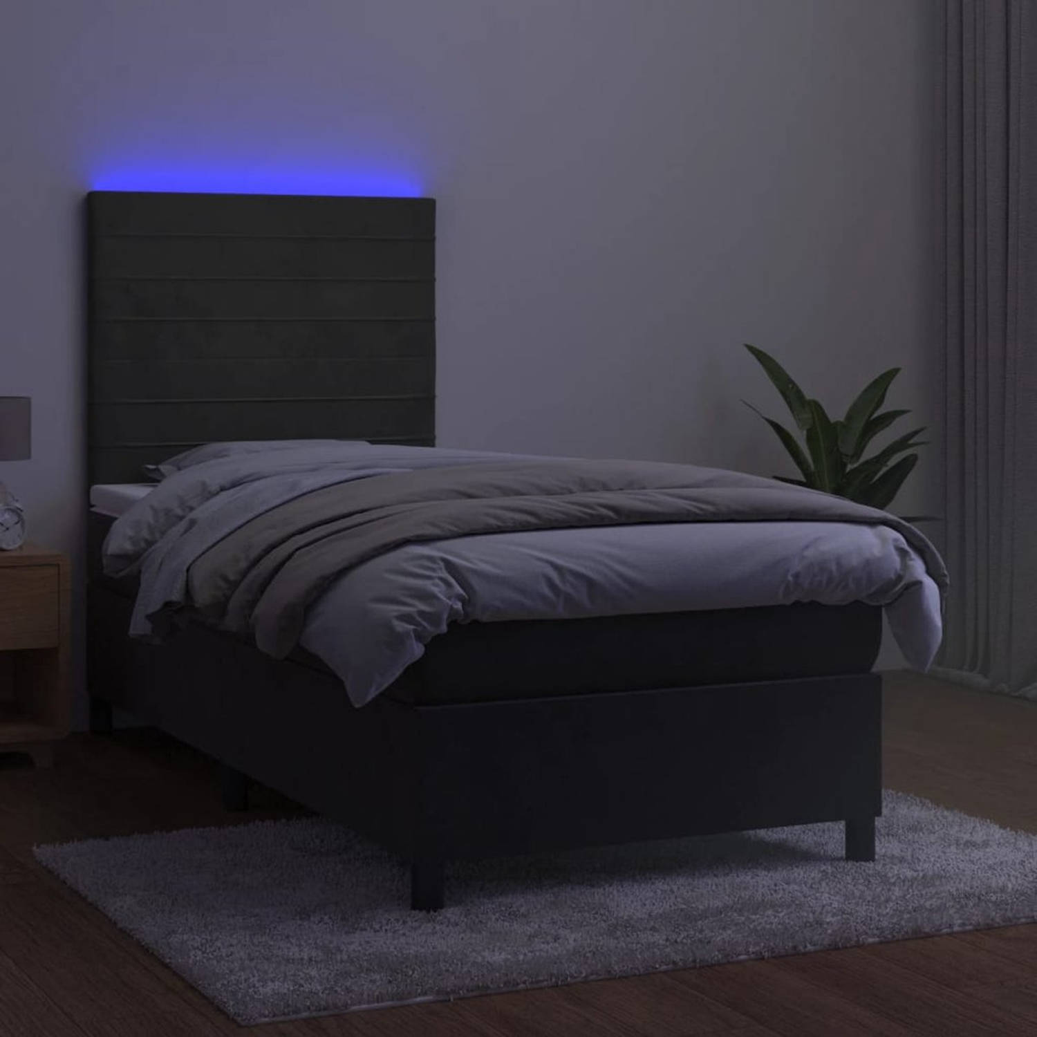 The Living Store Boxspring - LED - Fluwelen bekleding - Verstelbaar hoofdbord - Pocketvering matras - Huidvriendelijk topmatras - Kleurrijke LED-verlichting - 193 x 90 cm