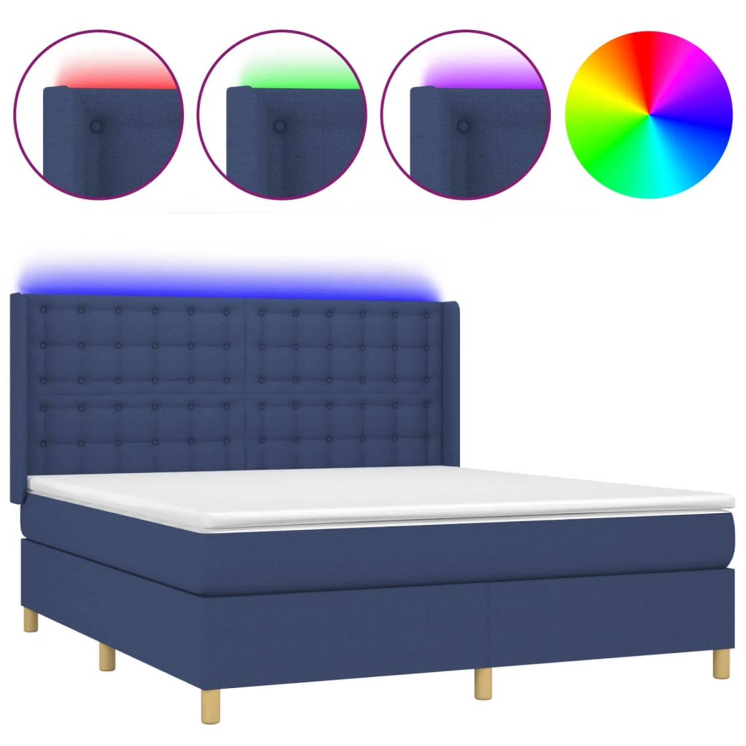 The Living Store Boxspring met matras en LED stof blauw 180x200 cm - Bed