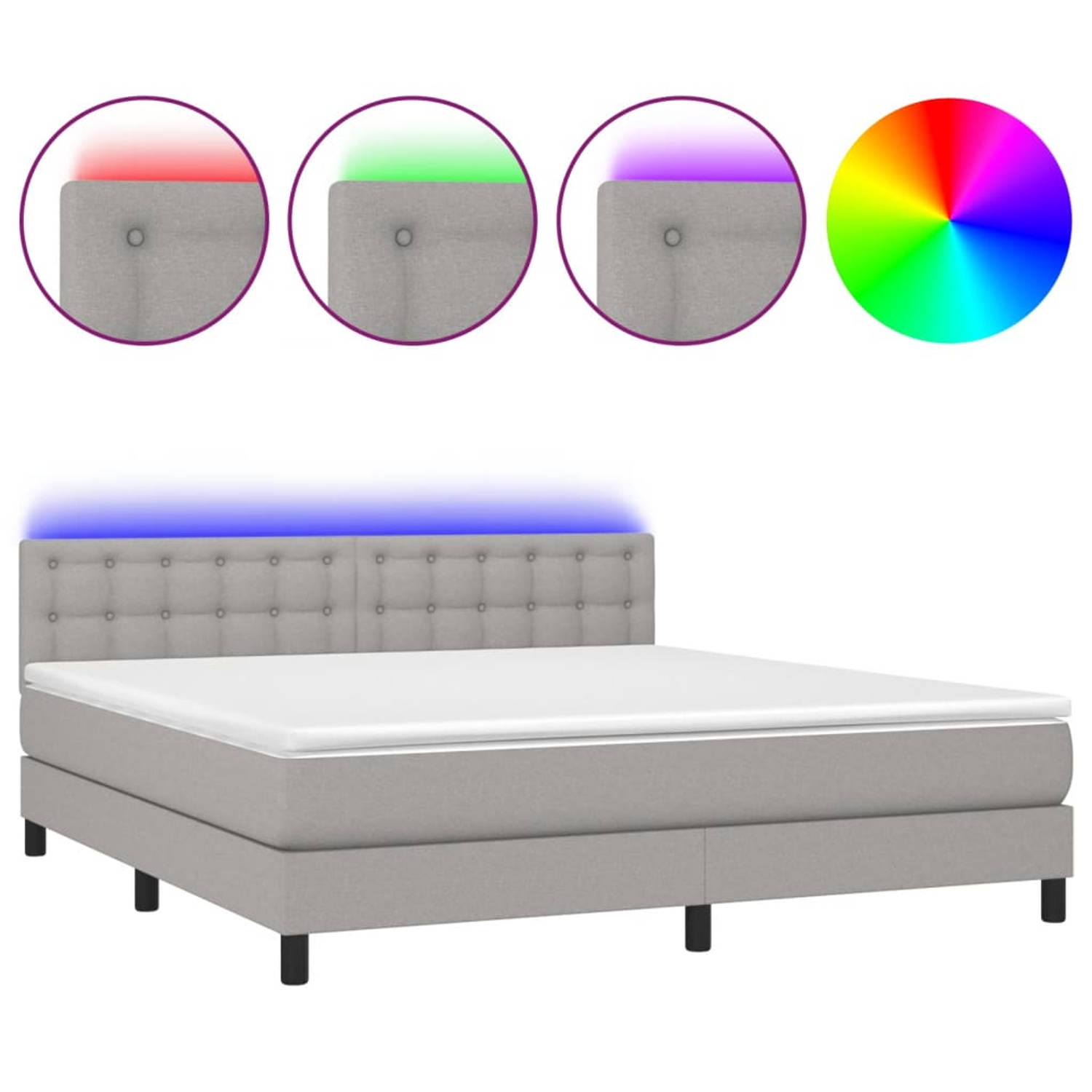 The Living Store Boxspring Bed - LED - pocketvering - huidvriendelijk - lichtgrijs - 203 x 180 x 78/88 cm - wit - 180 x 200 x 20 cm - wit - 180 x 200 x 5 cm - 55 cm - DC 5 V - 150