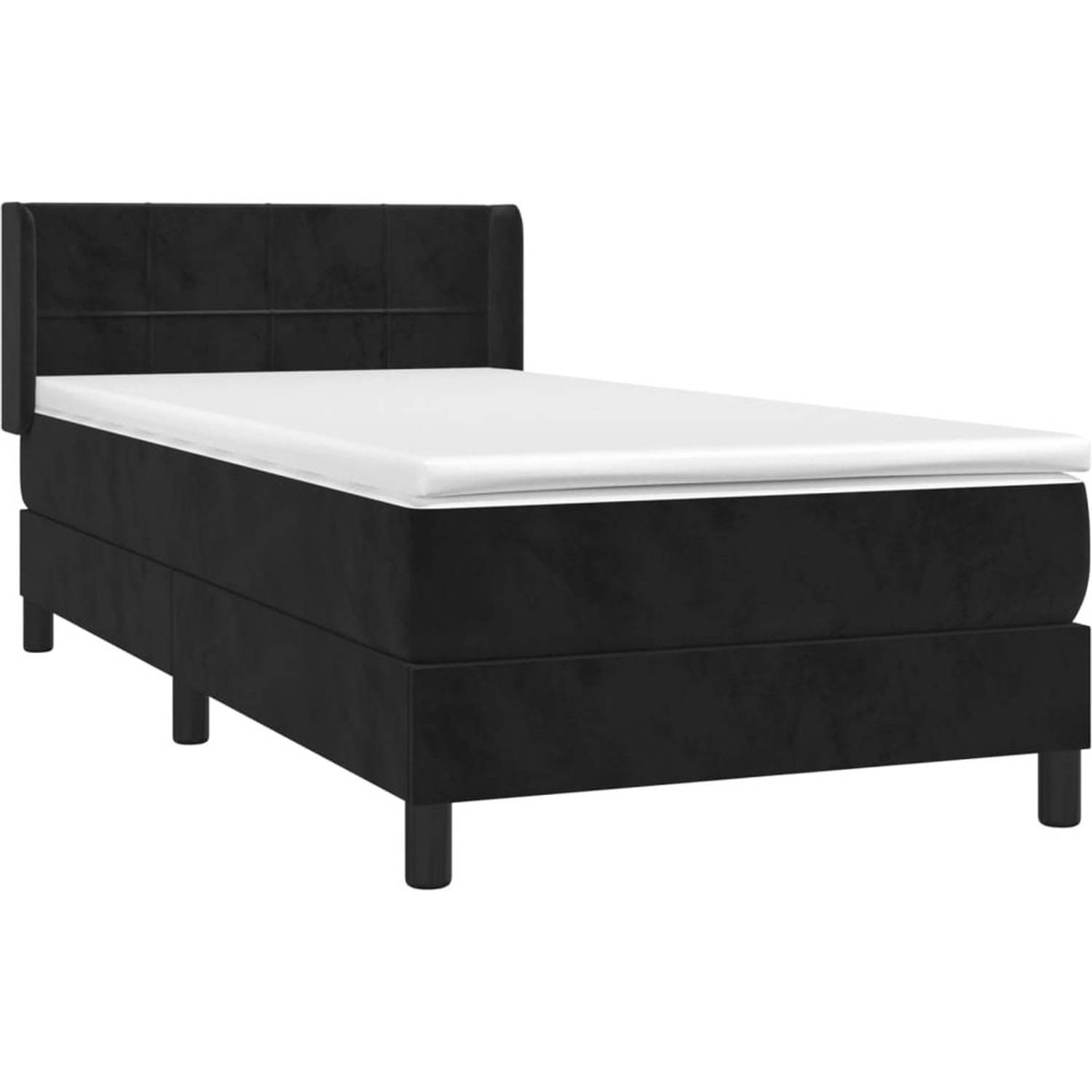 The Living Store Boxspringbed - Zwart fluwelen bedframe - Pocketvering matras - Huidvriendelijke topmatras - 203x93x78/88 cm