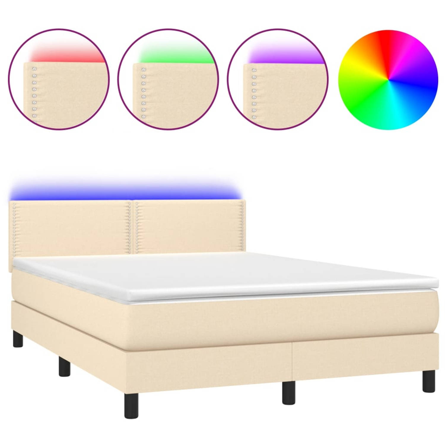 The Living Store Boxspring met matras en LED stof crèmekleurig 140x200 cm - Boxspring - Boxsprings - Bed - Slaapmeubel - Boxspringbed - Boxspring Bed - Tweepersoonsbed - Bed Met Ma