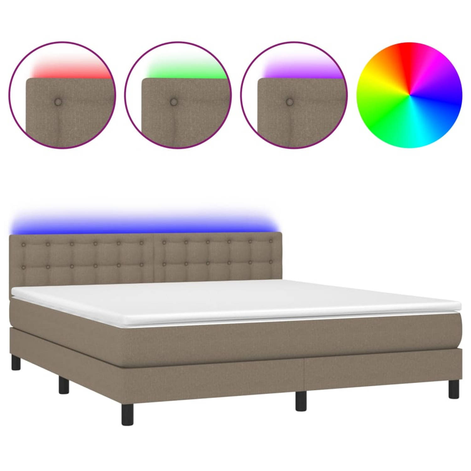 The Living Store Boxspring Bed - LED - Taupe - 203 x 180 x 78/88 cm - Pocketvering matras + Topmatras + Kleurrijke LED-verlichting