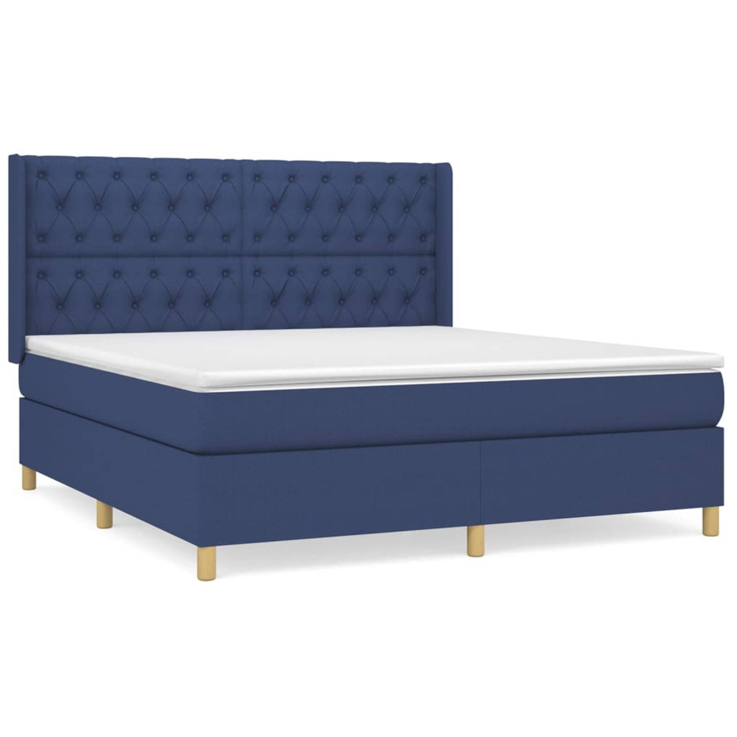 The Living Store Boxspringbed - Bedframe met verstelbaar hoofdbord - Pocketvering matras - Middelharde ondersteuning - Huidvriendelijk topmatras - Kleur- blauw - Afmetingen- 203 x