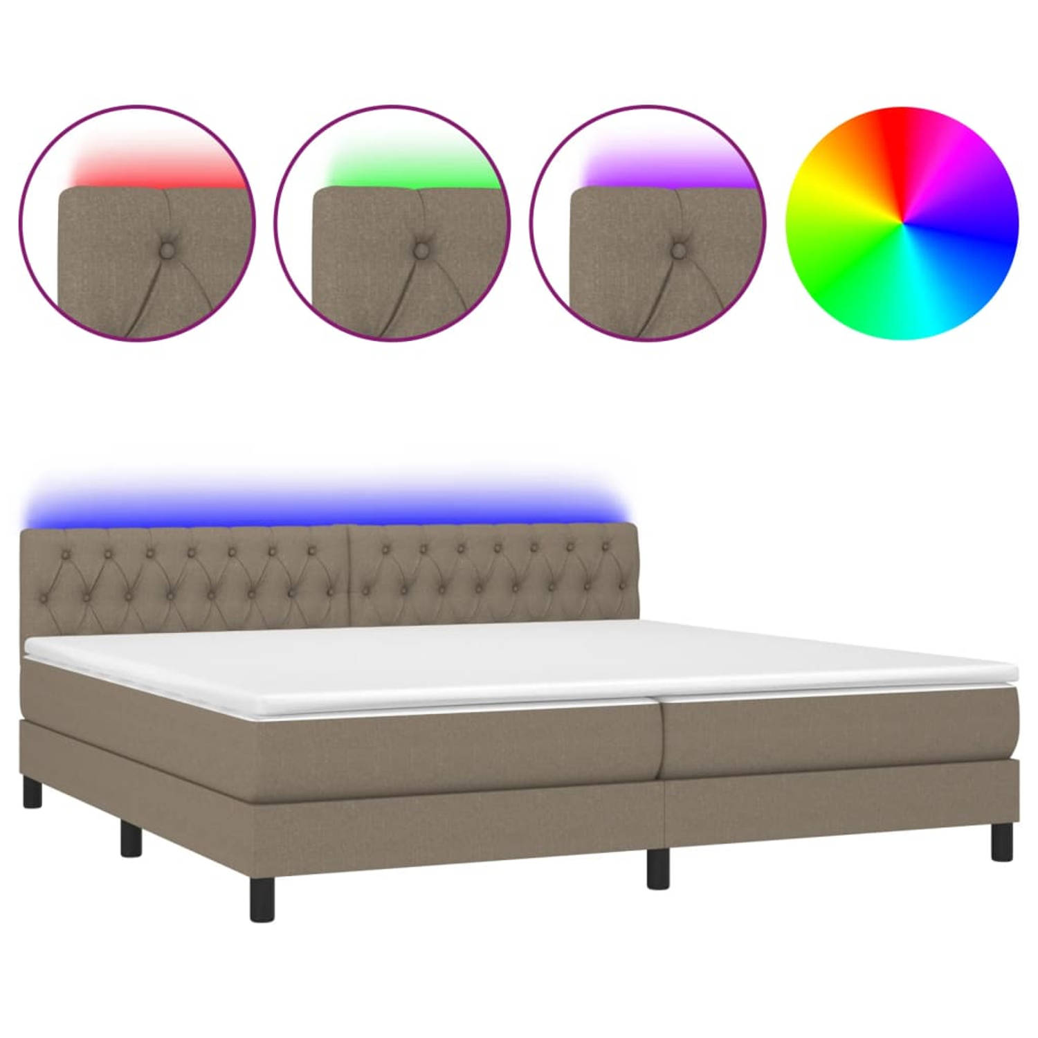 The Living Store Boxspring LED 203x200 cm - Hoogte verstelbaar hoofdbord - Pocketvering matrassen - Huidvriendelijke topmatras - Kleurrijke LED-verlichting