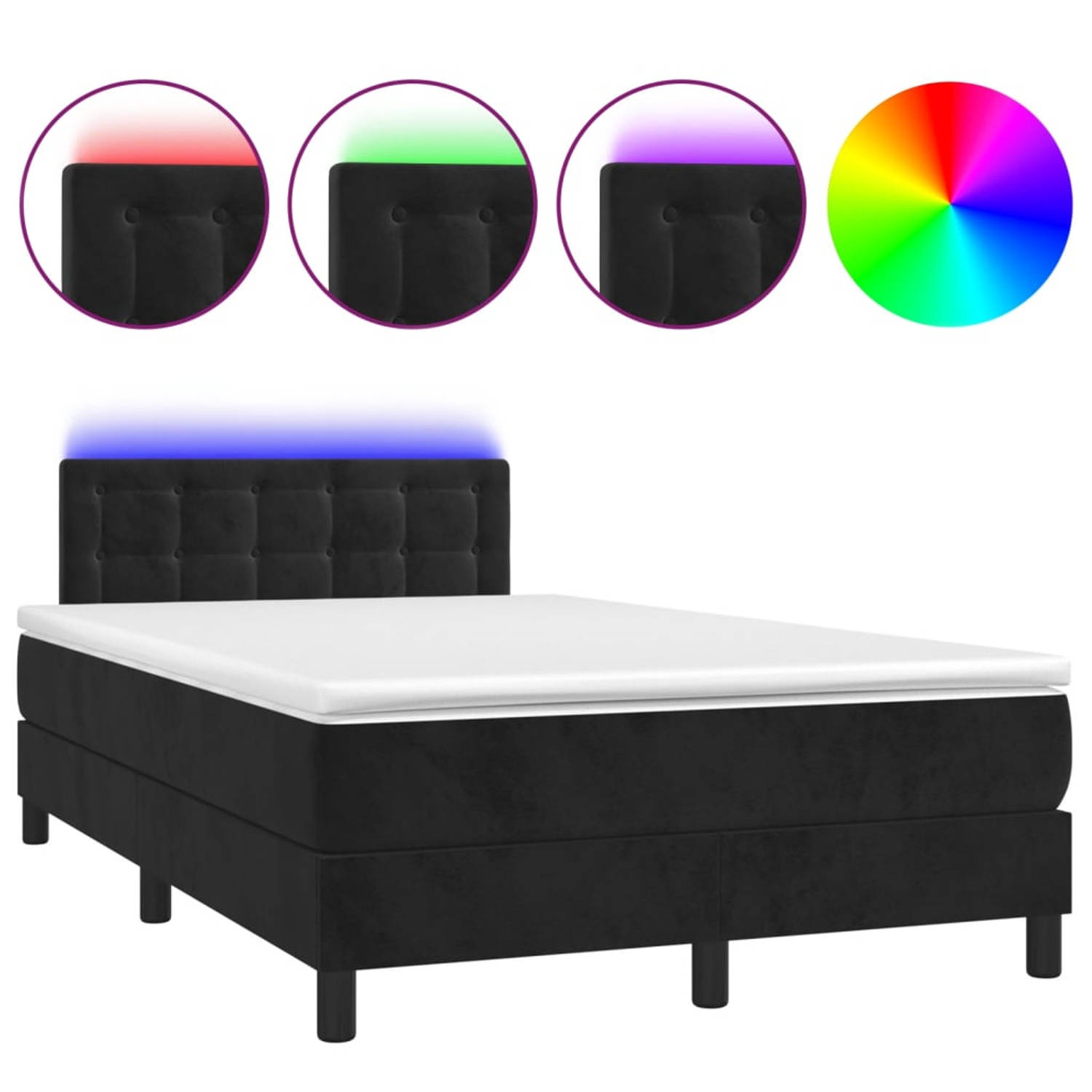 The Living Store Boxspring - zwart fluweel - 203 x 120 x 78/88 cm - met verstelbaar hoofdbord - LED-verlichting - pocketvering matras - huidvriendelijk topmatras - inclusief montag