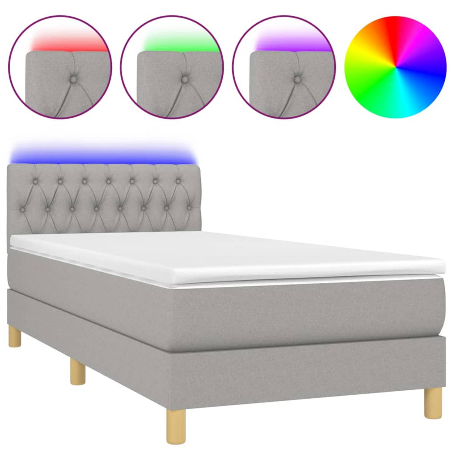 The Living Store Boxspring met matras en LED stof lichtgrijs 100x200 cm - Boxspring - Boxsprings - Bed - Slaapmeubel - Boxspringbed - Boxspring Bed - Tweepersoonsbed - Bed Met Matr