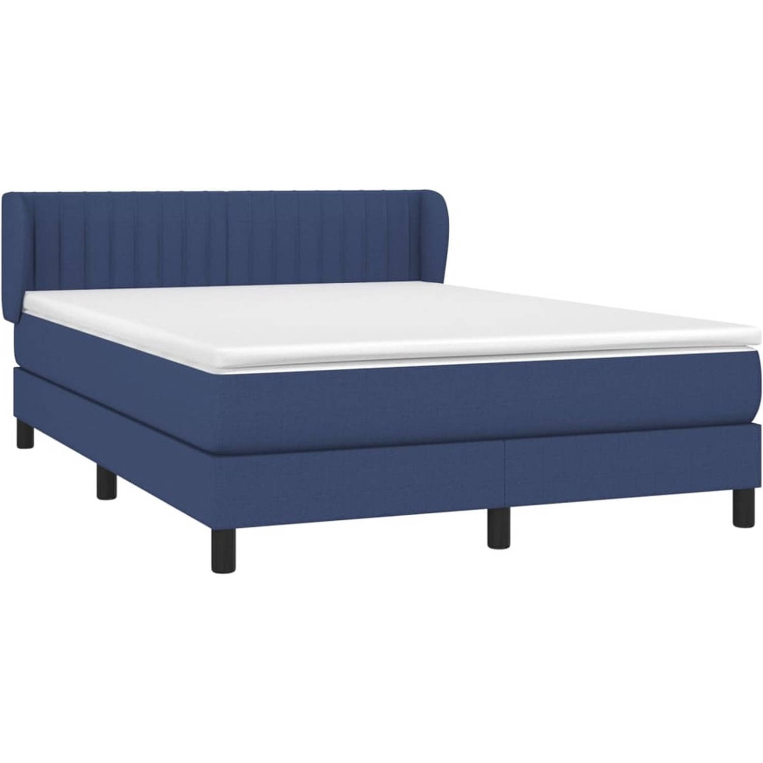 The Living Store Bed - The Living Store Blauw Stoffen Boxspringbed - 193x147x78/88 cm - Pocketvering matras - Middelharde ondersteuning