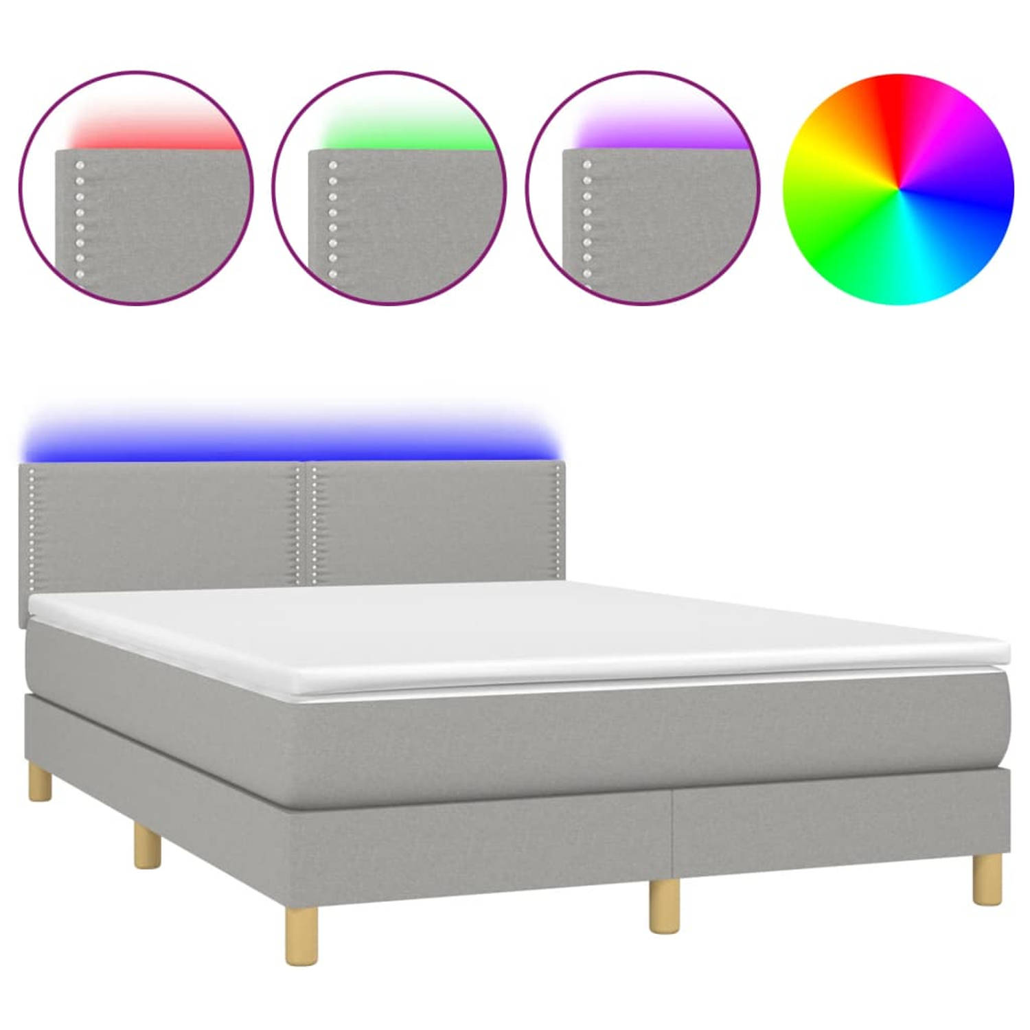 The Living Store Boxspring met matras en LED stof lichtgrijs 140x190 cm - Boxspring - Boxsprings - Bed - Slaapmeubel - Boxspringbed - Boxspring Bed - Tweepersoonsbed - Bed Met Matr