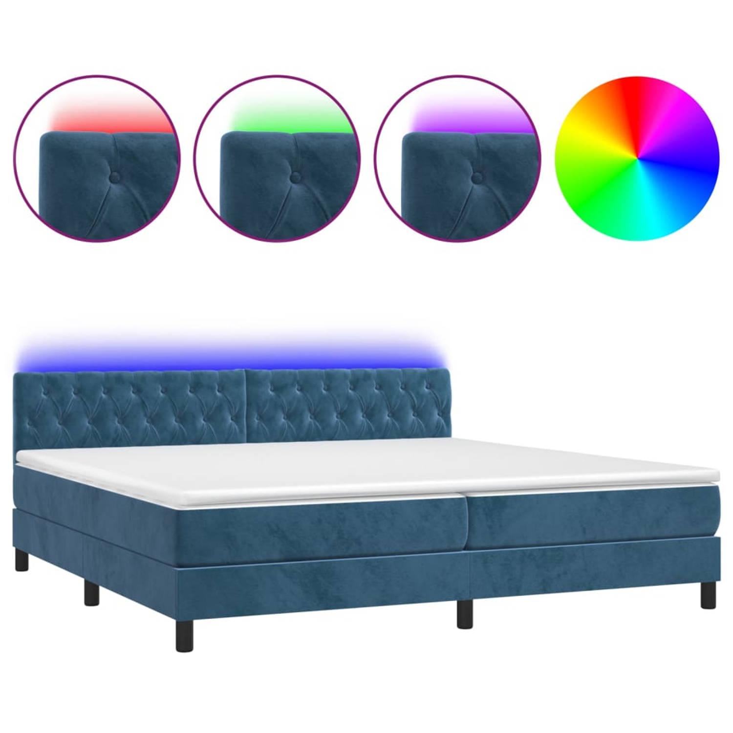 The Living Store Boxspring met matras en LED fluweel donkerblauw 200x200 cm - Bed