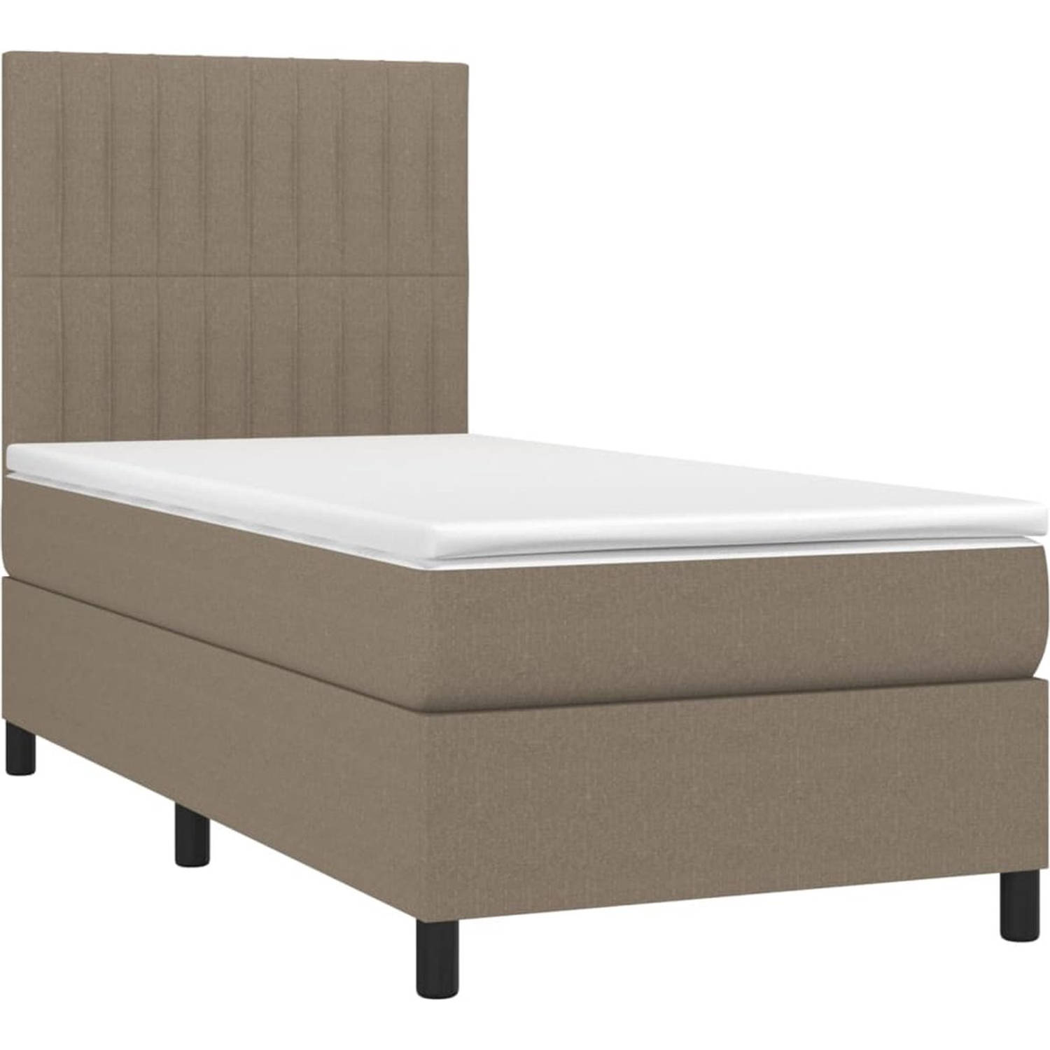 The Living Store Boxspring Bed - LED - 203 x 80 x 118/128 cm - Taupe - 100% polyester - Pocketvering matras - 80 x 200 x 20 cm - Wit/Taupe - Schuim topmatras - 80 x 200 x 5 cm - LE