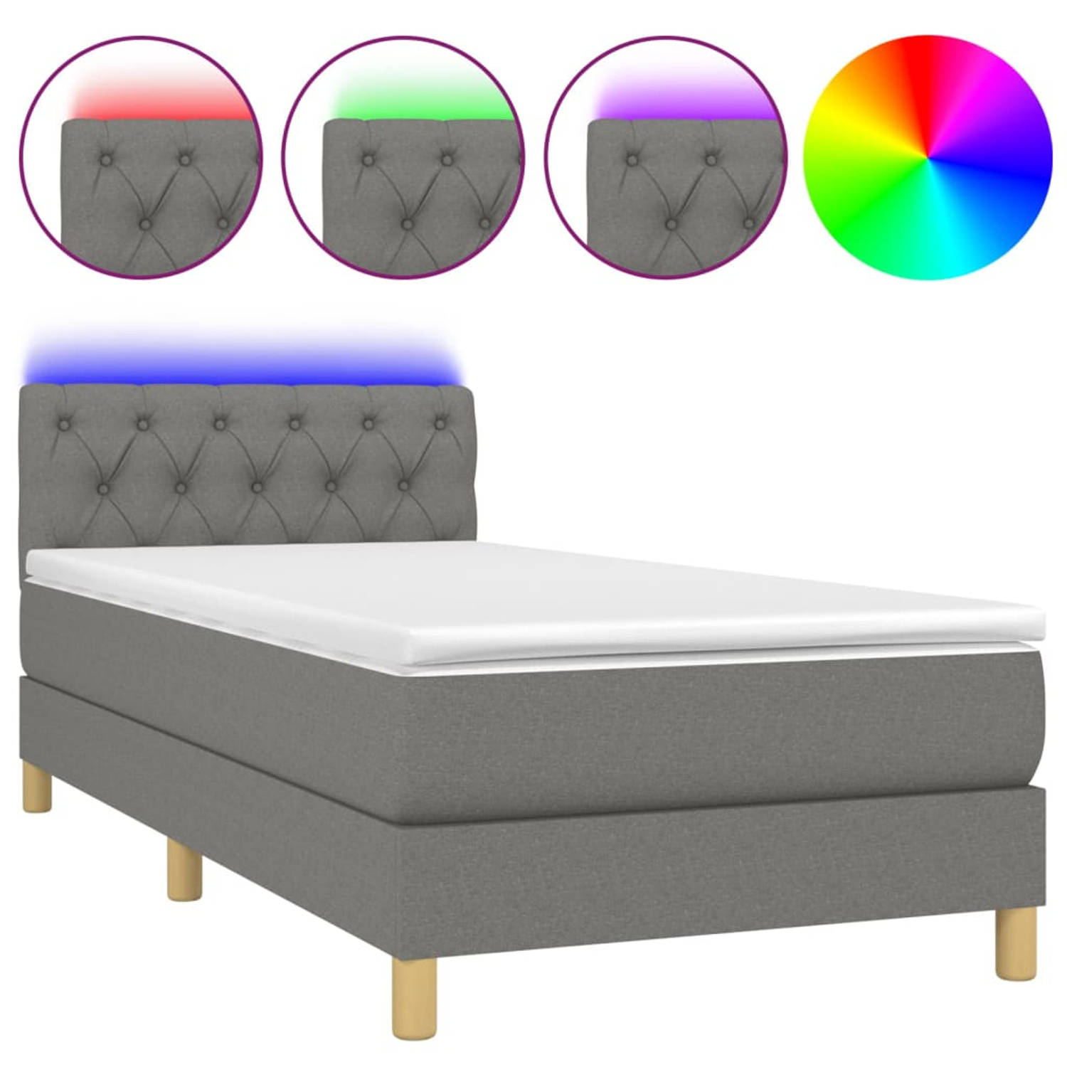 The Living Store Boxspring met matras en LED stof donkergrijs 80x200 cm - Boxspring - Boxsprings - Bed - Slaapmeubel - Boxspringbed - Boxspring Bed - Tweepersoonsbed - Bed Met Matr