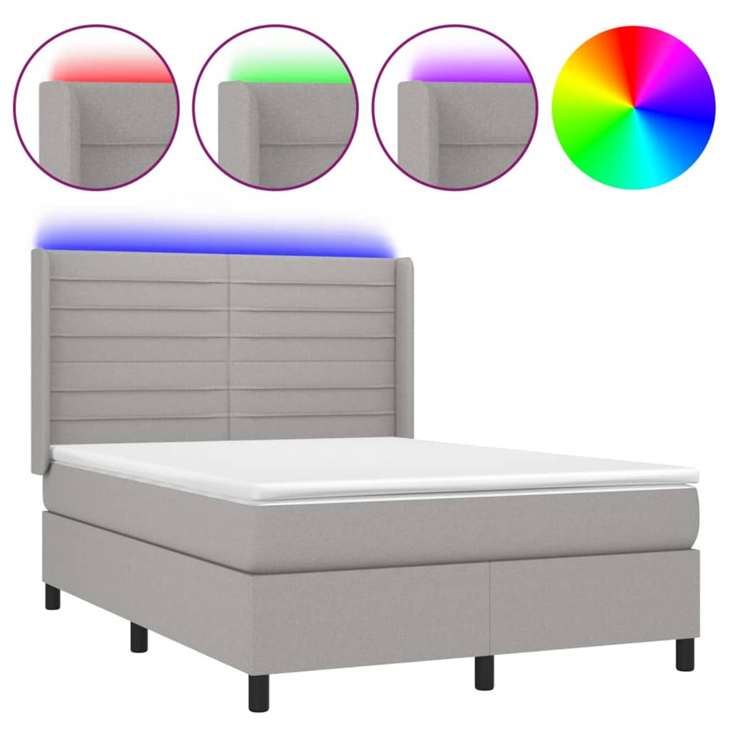 The Living Store Boxspring met matras en LED stof lichtgrijs 140x190 cm - Boxspring - Boxsprings - Bed - Slaapmeubel - Boxspringbed - Boxspring Bed - Tweepersoonsbed - Bed Met Matr