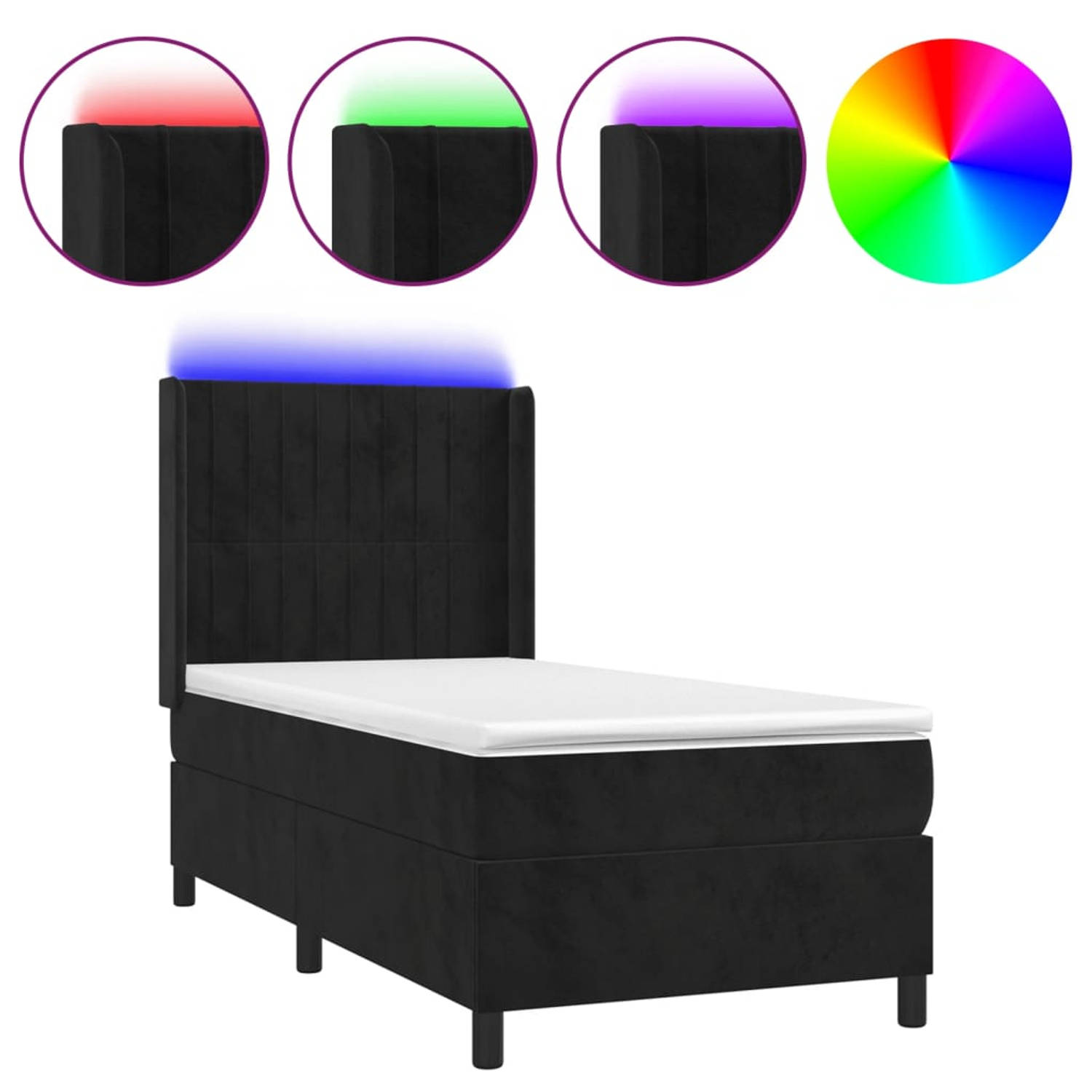 The Living Store Boxspring met matras en LED fluweel zwart 80x200 cm - Bed