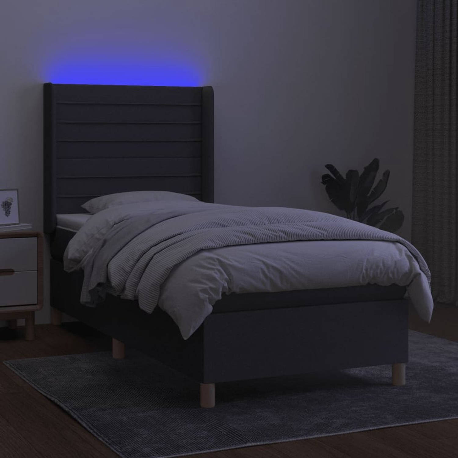 The Living Store Bed Led Donkergrijs 203x83x118/128 - Duurzaam - Verstelbaar hoofdbord - Comfortabele ondersteuning - Kleurrijke LED-verlichting - Pocketvering matras - Huidvriende