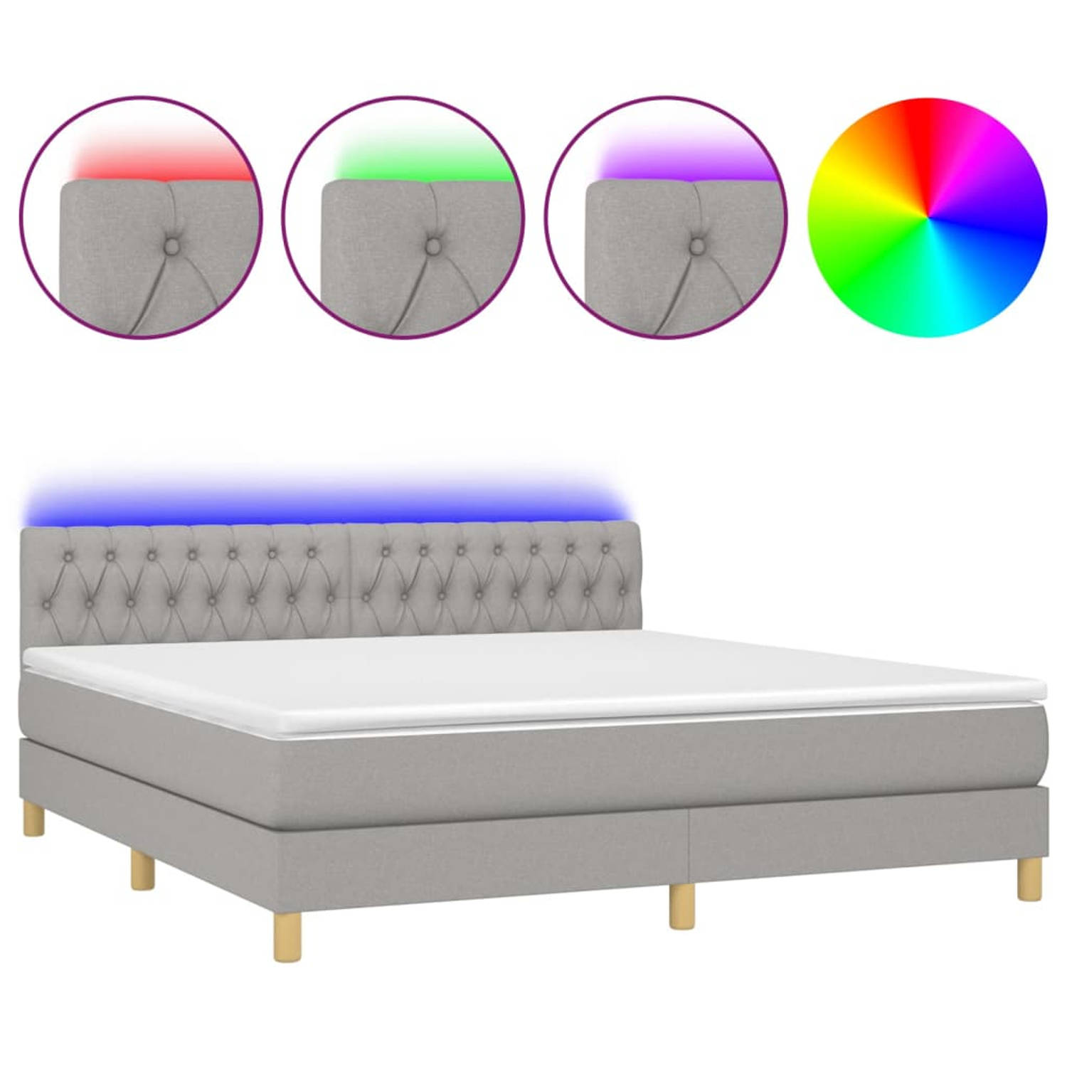 The Living Store Boxspring met matras en LED stof lichtgrijs 180x200 cm - Boxspring - Boxsprings - Bed - Slaapmeubel - Boxspringbed - Boxspring Bed - Tweepersoonsbed - Bed Met Matr