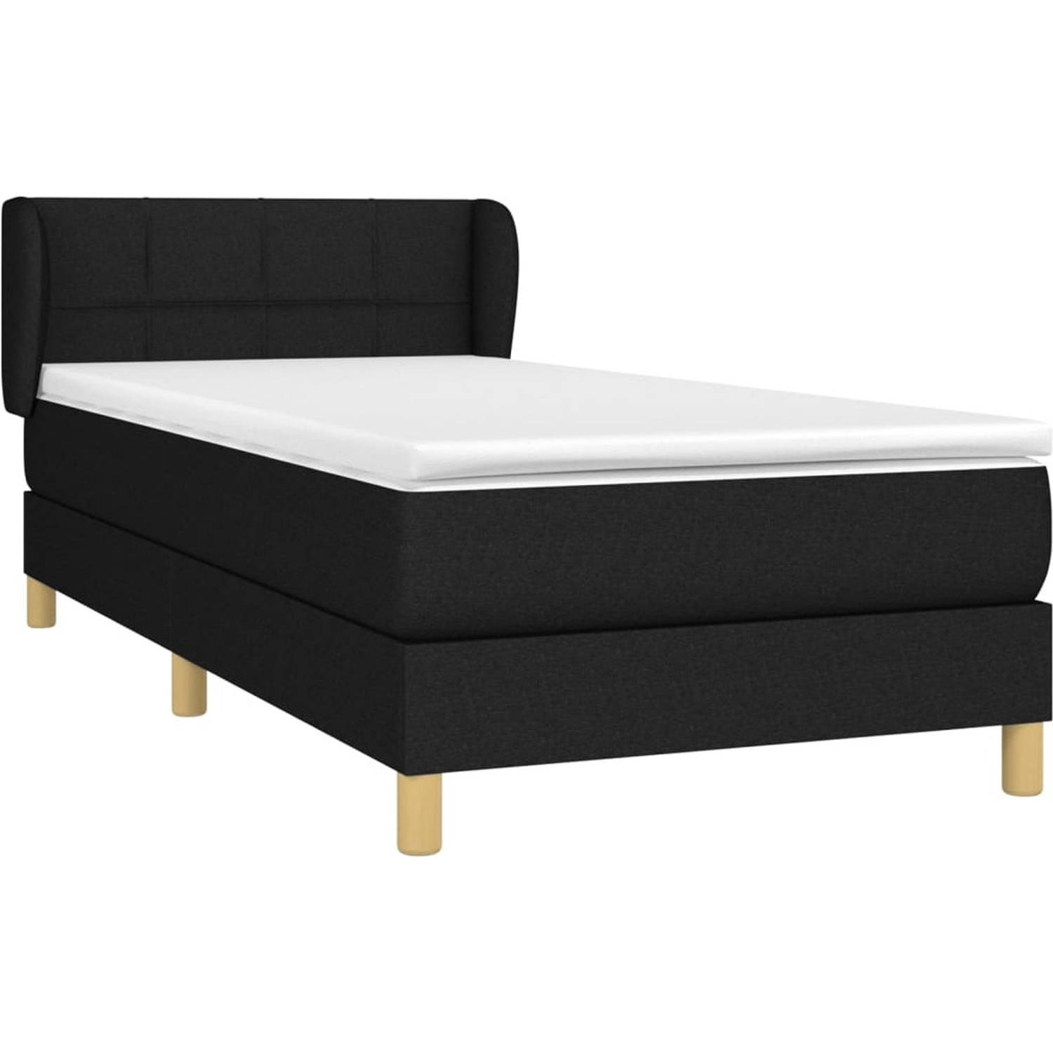 The Living Store Boxspringbed Zwart - 193x93x78/88 cm - Pocketvering matras - Middelharde ondersteuning - Huidvriendelijk topmatras